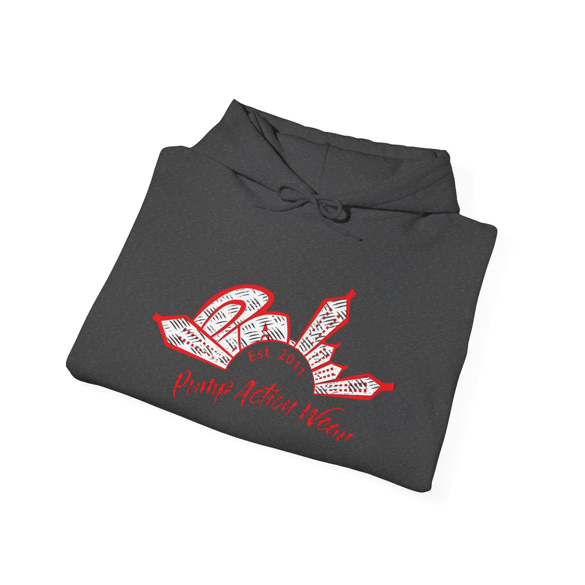 City Skyline Hoodie — 'Pump Action Weaver' Red Sketch Urban Graphic Pullover - Image 32