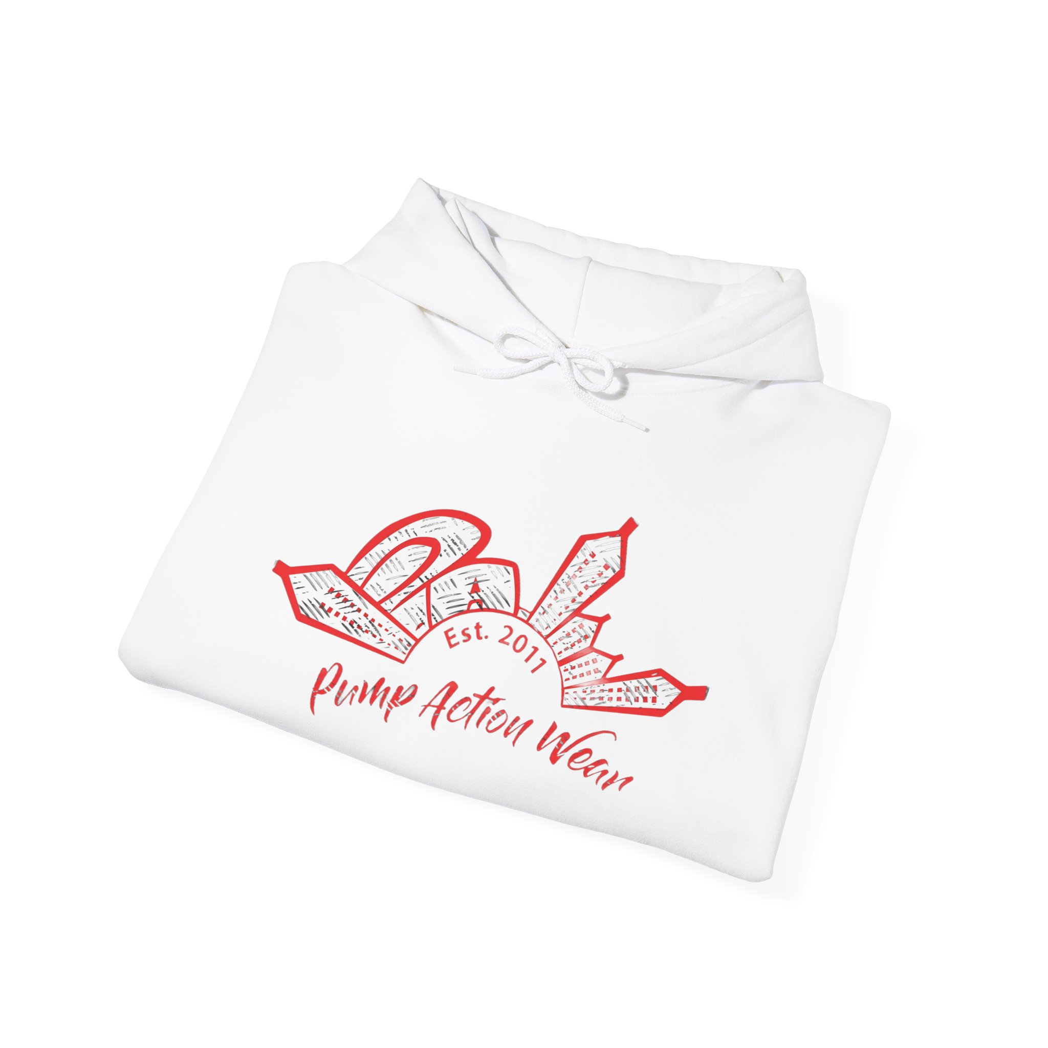 City Skyline Hoodie — 'Pump Action Weaver' Red Sketch Urban Graphic Pullover - Image 4