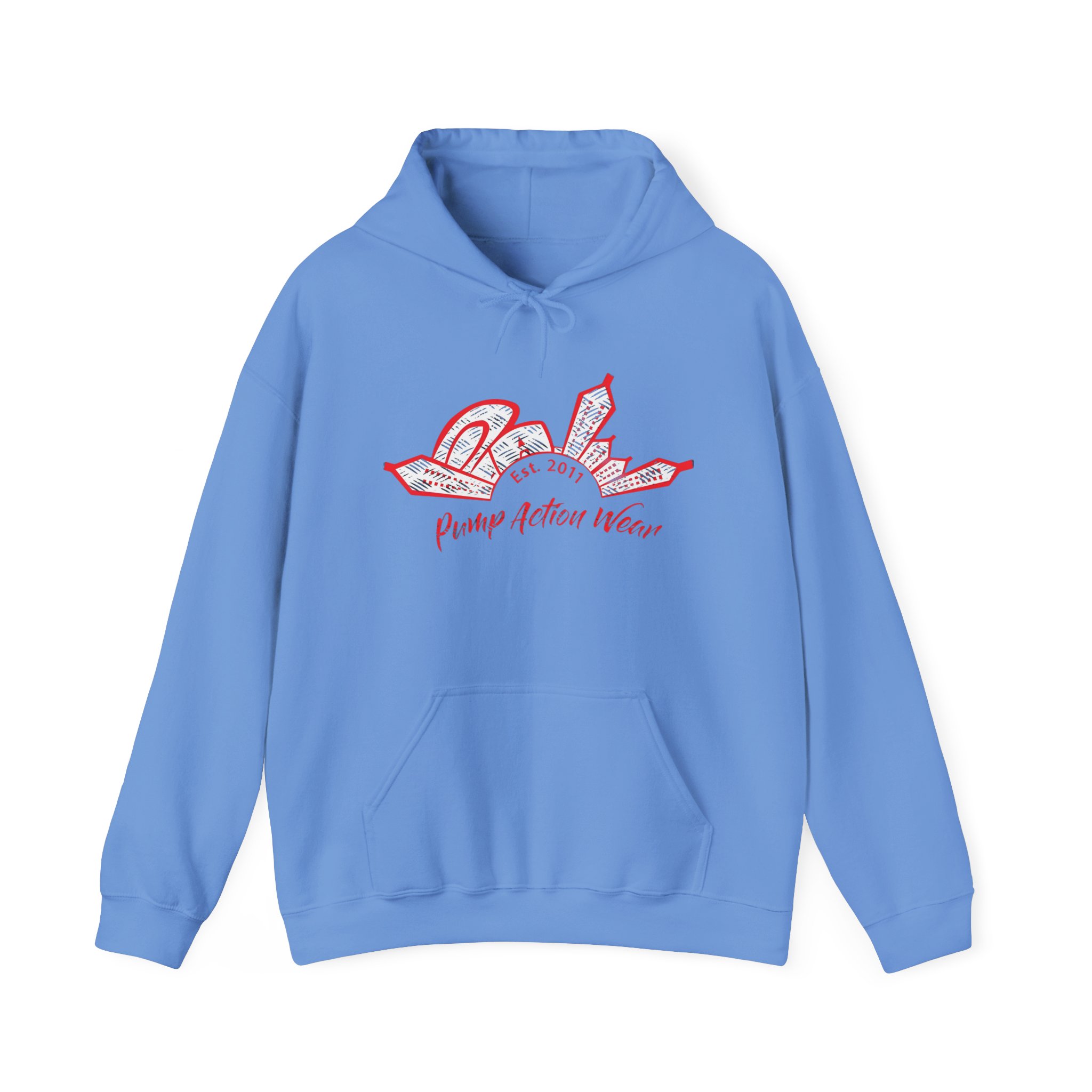 City Skyline Hoodie — 'Pump Action Weaver' Red Sketch Urban Graphic Pullover - Image 33