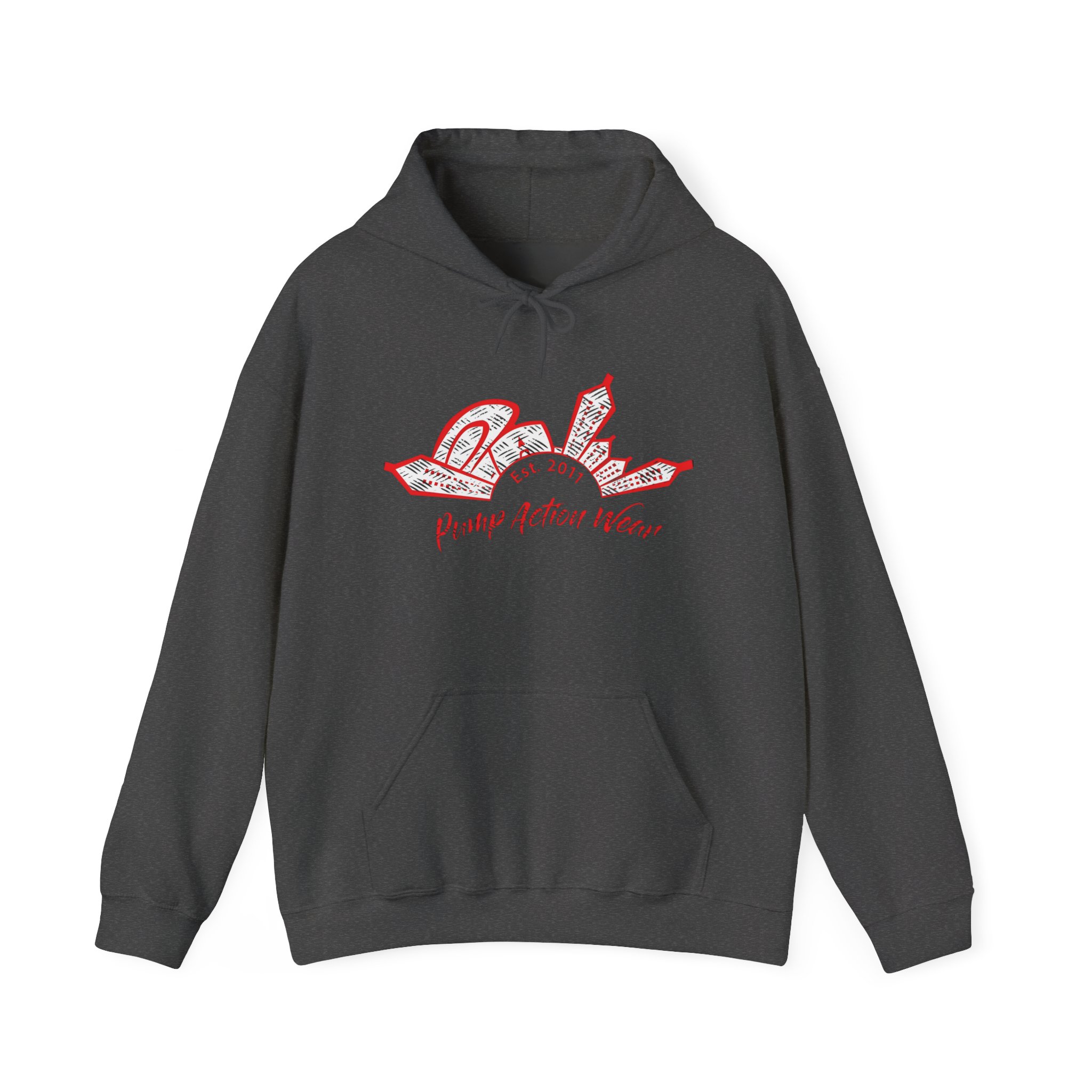 City Skyline Hoodie — 'Pump Action Weaver' Red Sketch Urban Graphic Pullover - Image 29