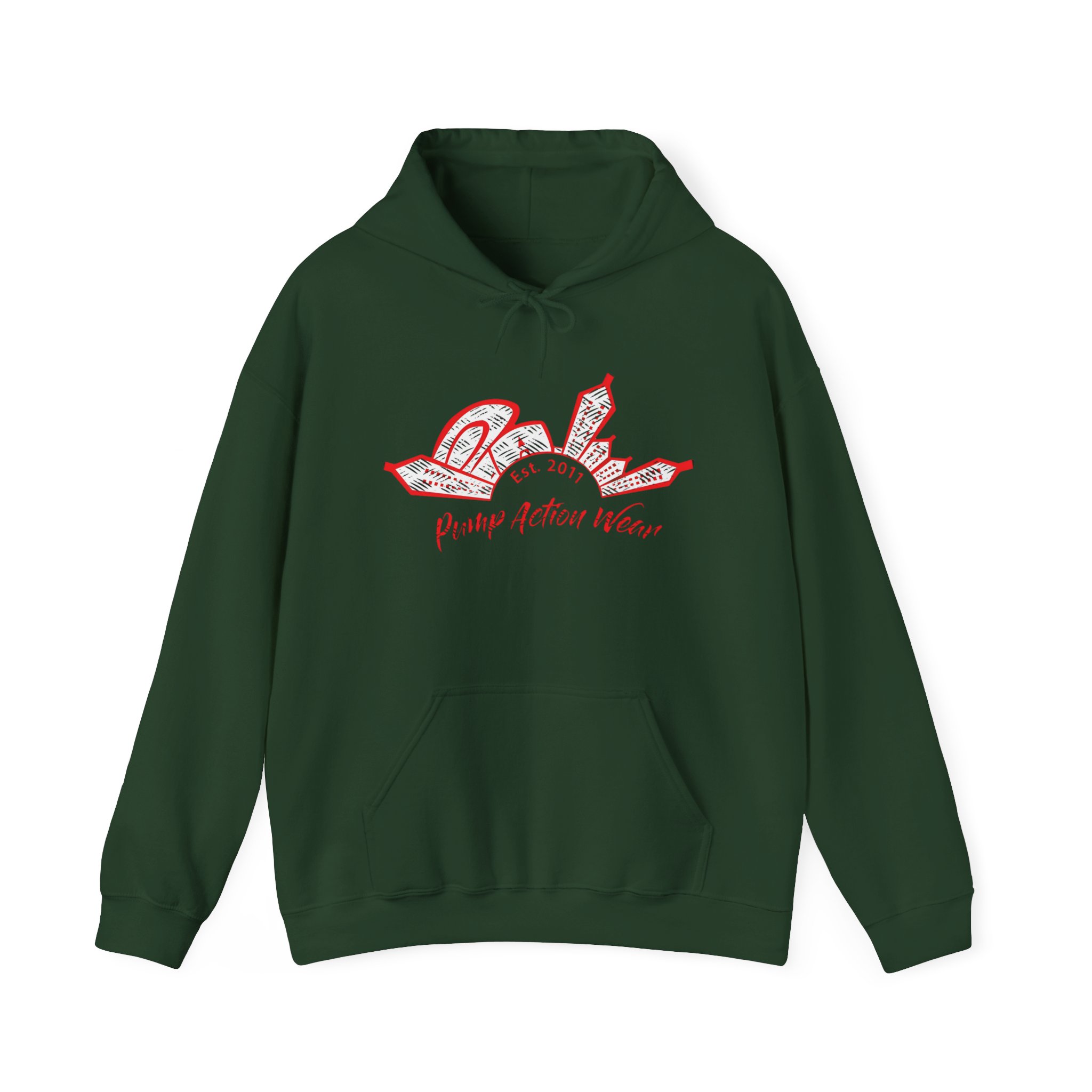 City Skyline Hoodie — 'Pump Action Weaver' Red Sketch Urban Graphic Pullover - Image 25