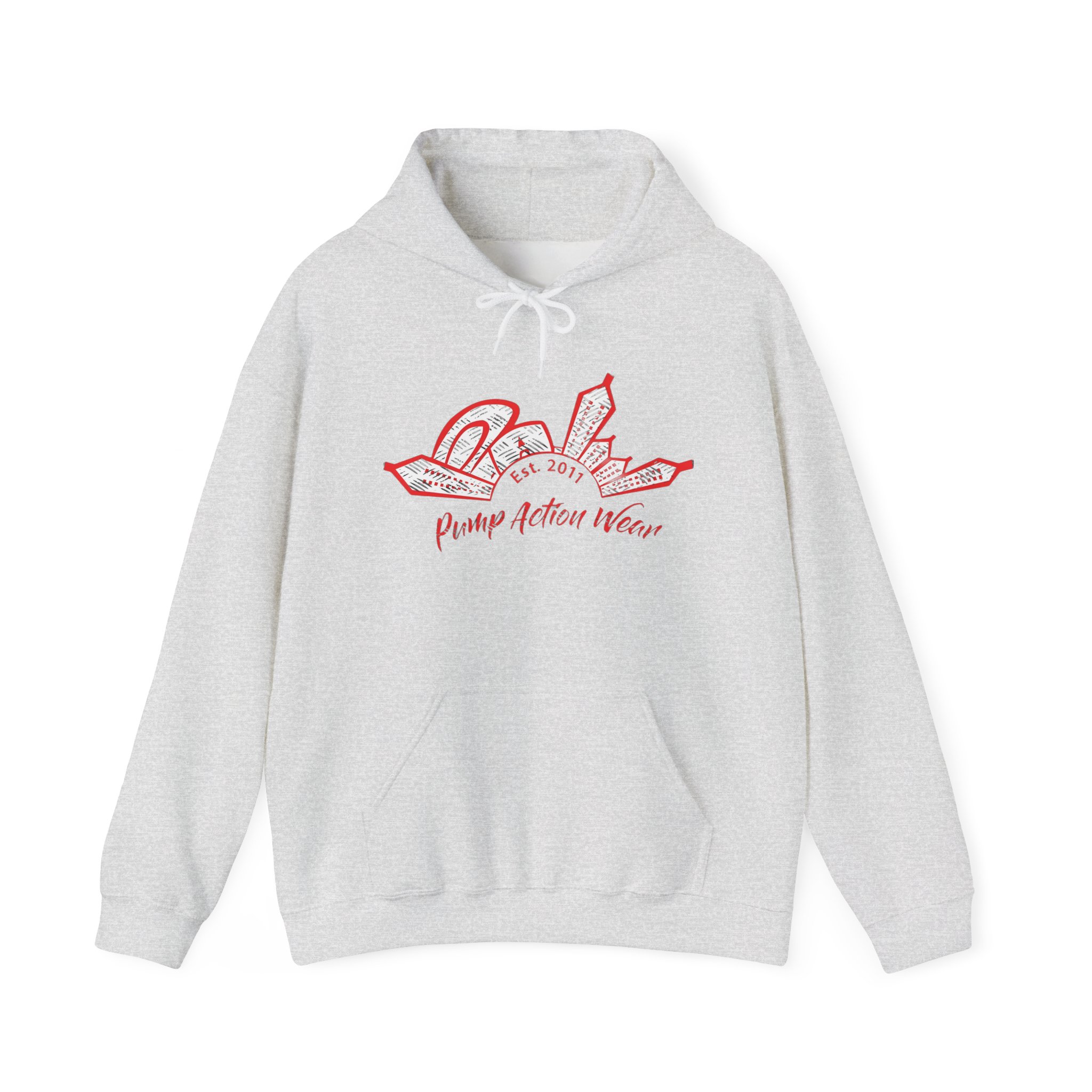 City Skyline Hoodie — 'Pump Action Weaver' Red Sketch Urban Graphic Pullover - Image 5
