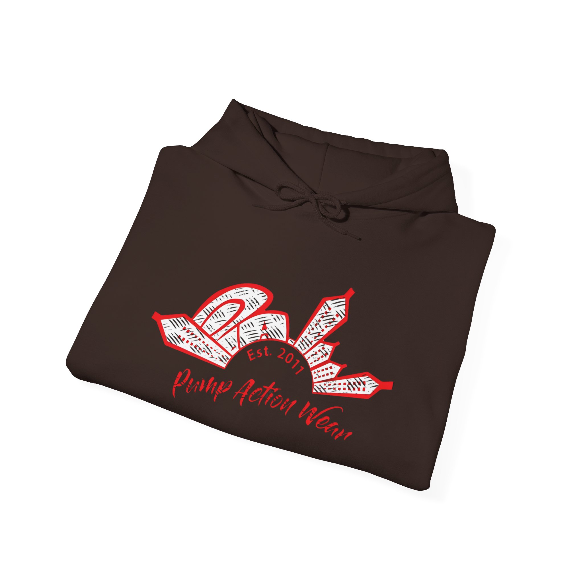 City Skyline Hoodie — 'Pump Action Weaver' Red Sketch Urban Graphic Pullover - Image 24