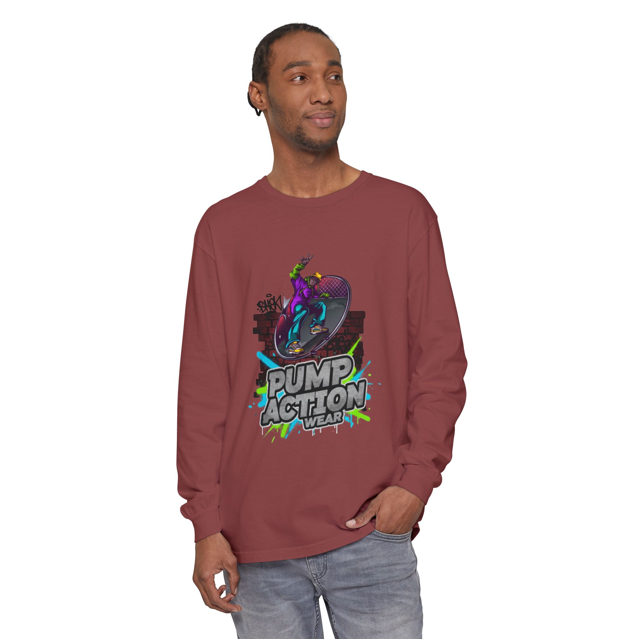 Pump Action Skateboard Long Sleeve Tee — Neon Skate Graphic - Image 15