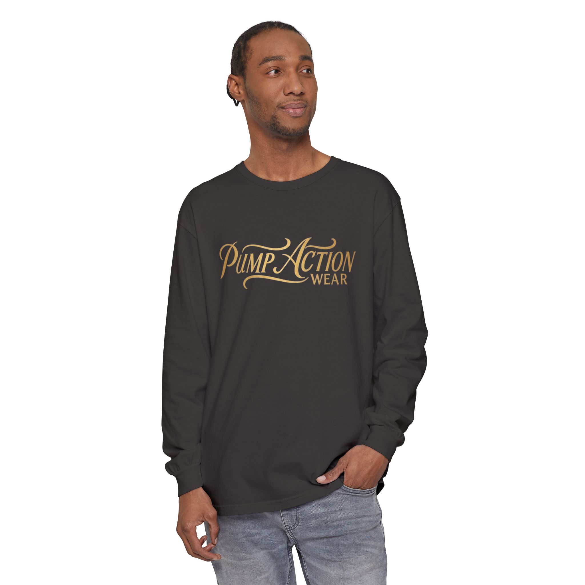 Pump Action Wear Long Sleeve Tee — Script Logo Graphic Shirt - Image 59