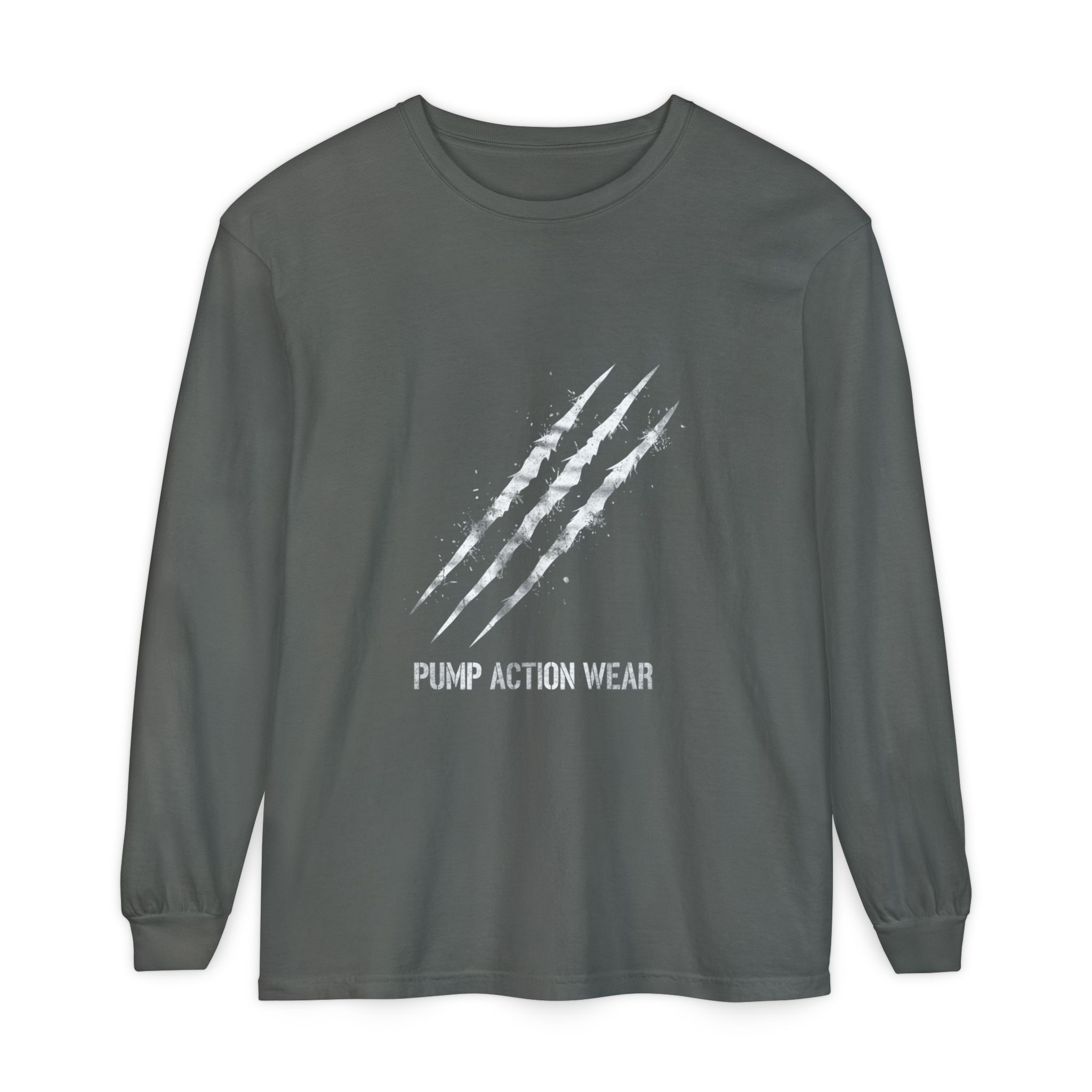 Garment-Dyed Long Sleeve Tee — 'Pure Action Wear' Distressed Claw Graphic - Image 33