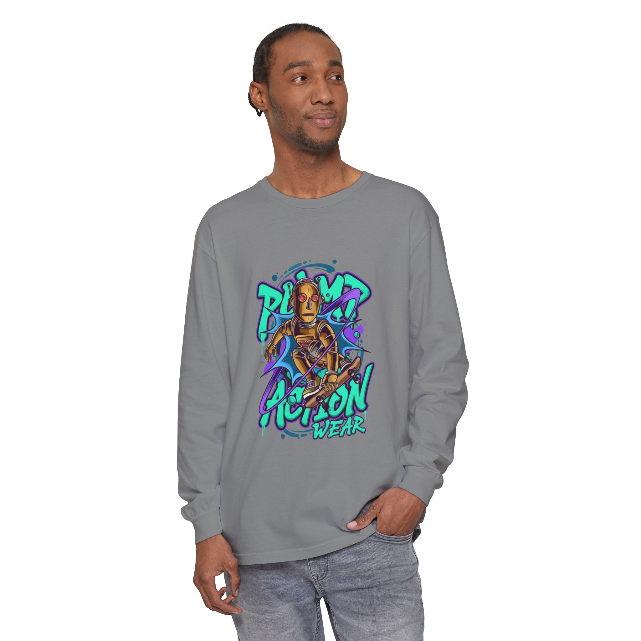 Retro Robot Graffiti Long Sleeve Tee - Image 35
