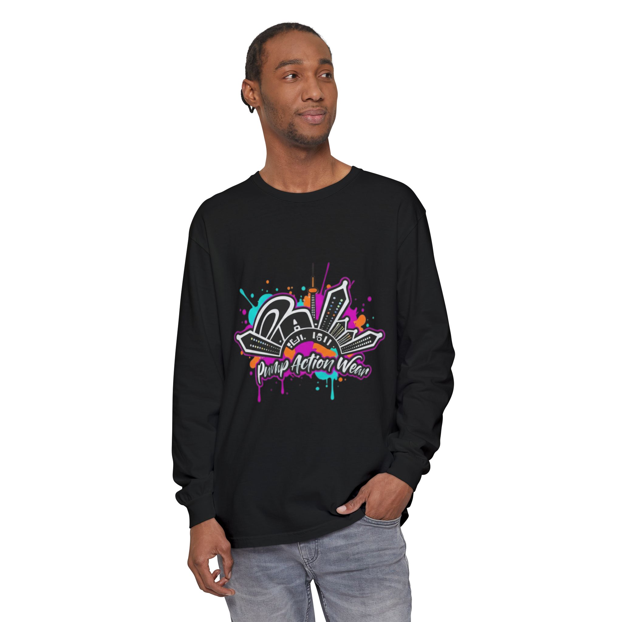 Graffiti Skyline Long Sleeve T-Shirt — "Pump Action Wear" Streetwear Tee - Image 63