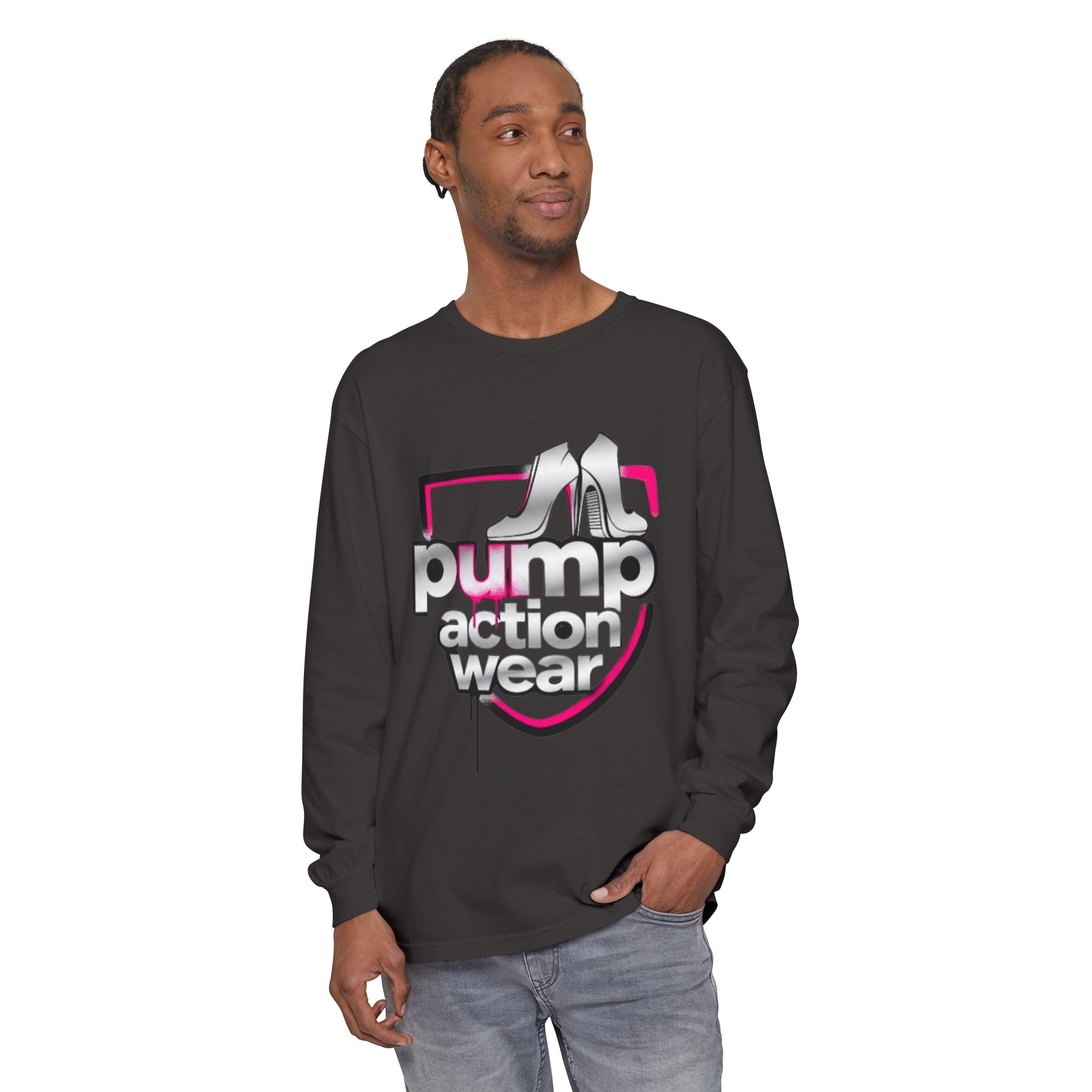 Pump Action Wear Long Sleeve Tee — Retro Chrome Logo Graphic Shirt - Image 59