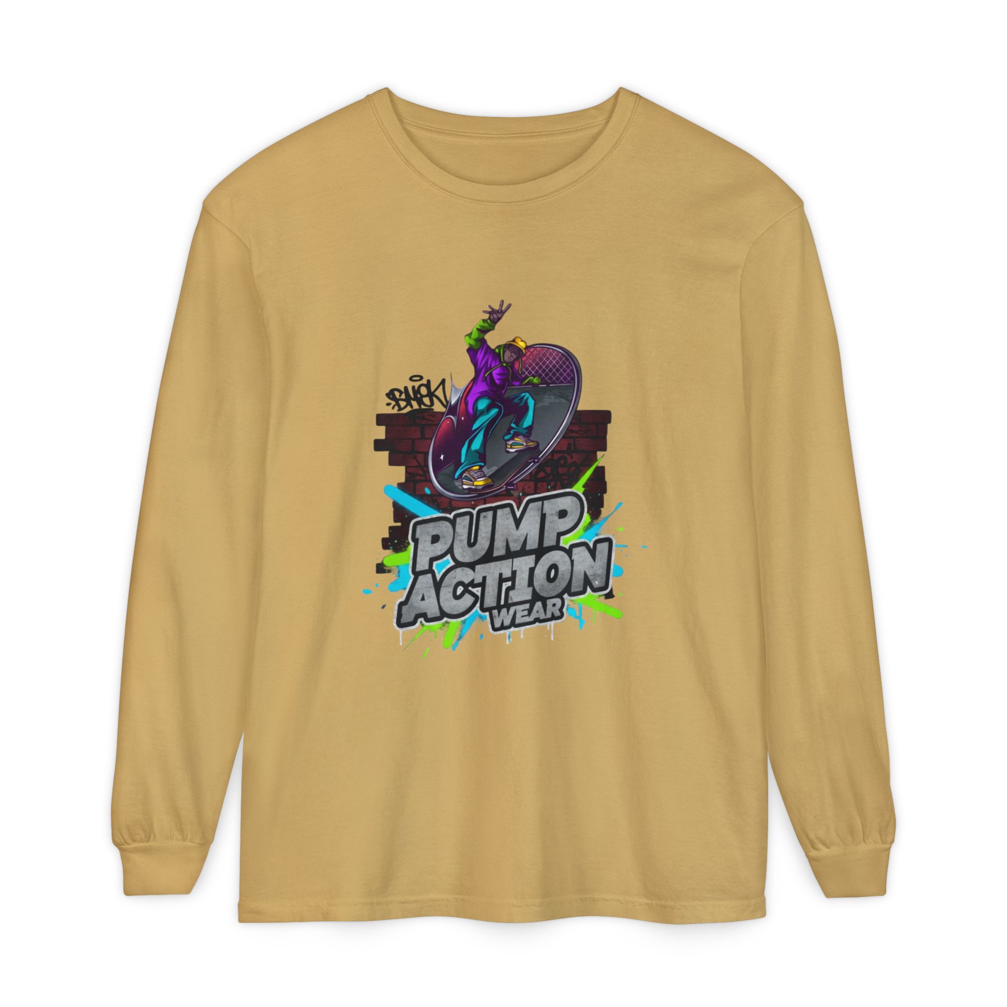 Pump Action Skateboard Long Sleeve Tee — Neon Skate Graphic - Image 21