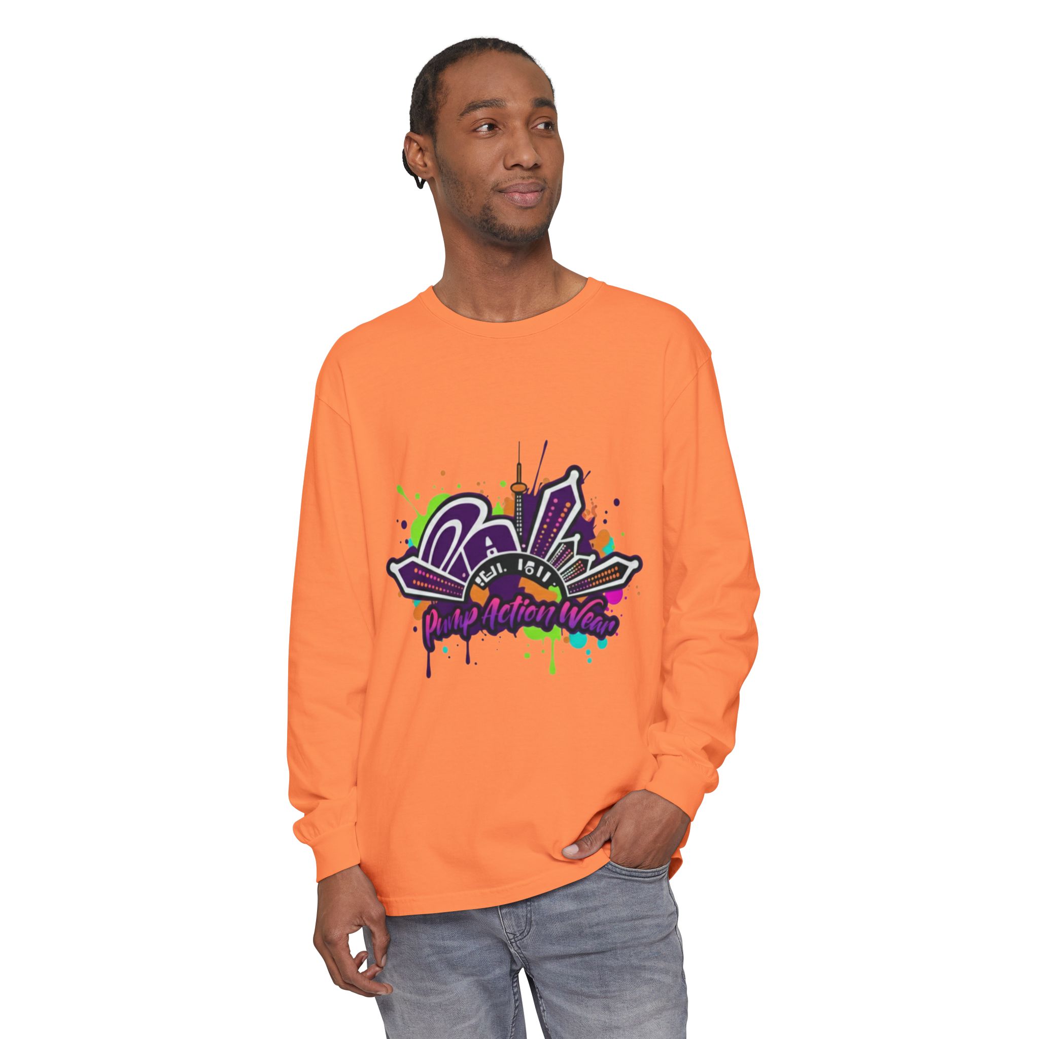 Long Sleeve T-Shirt — Colorful Urban Graffiti Skyline "One Day At A Time" - Image 7