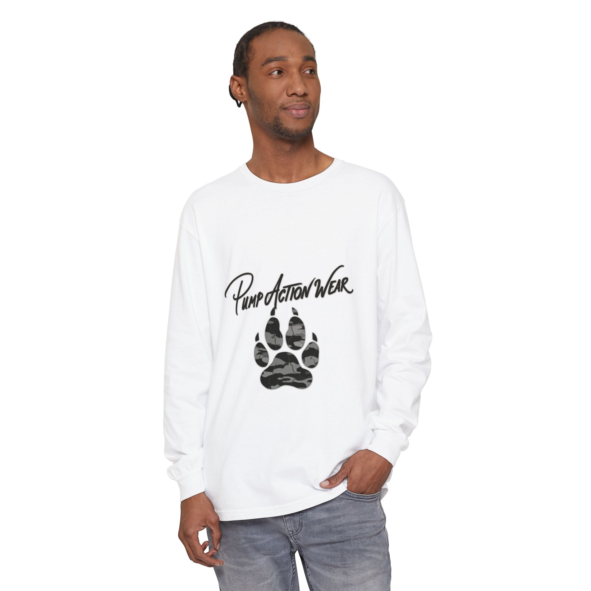 Long Sleeve T-Shirt — "Pump Action Wear" Paw Print Graphic - Image 3