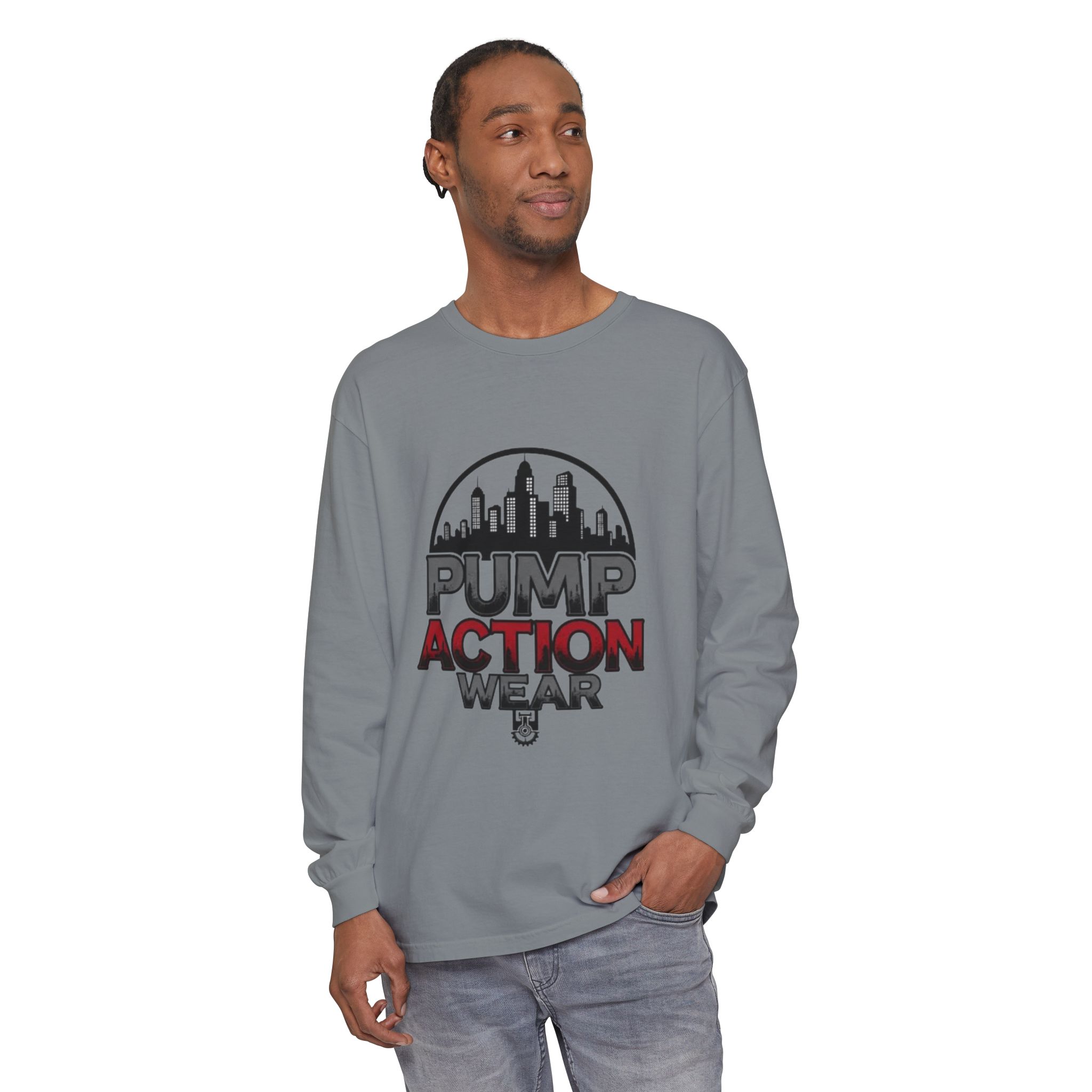 Pump Action Wear Long Sleeve Tee – Urban Skyline Graphic - Image 55
