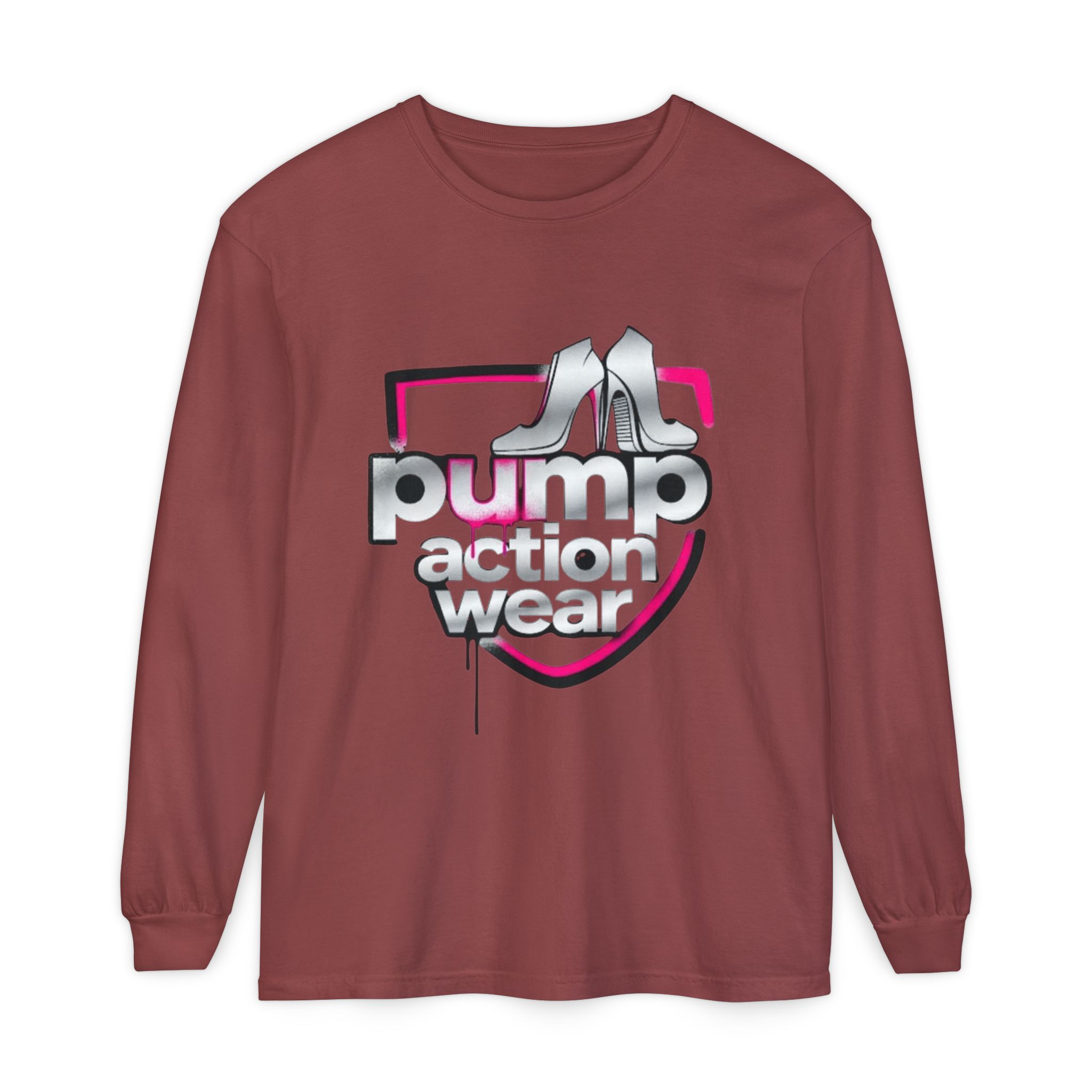 Pump Action Wear Long Sleeve Tee — Retro Chrome Logo Graphic Shirt - Image 13