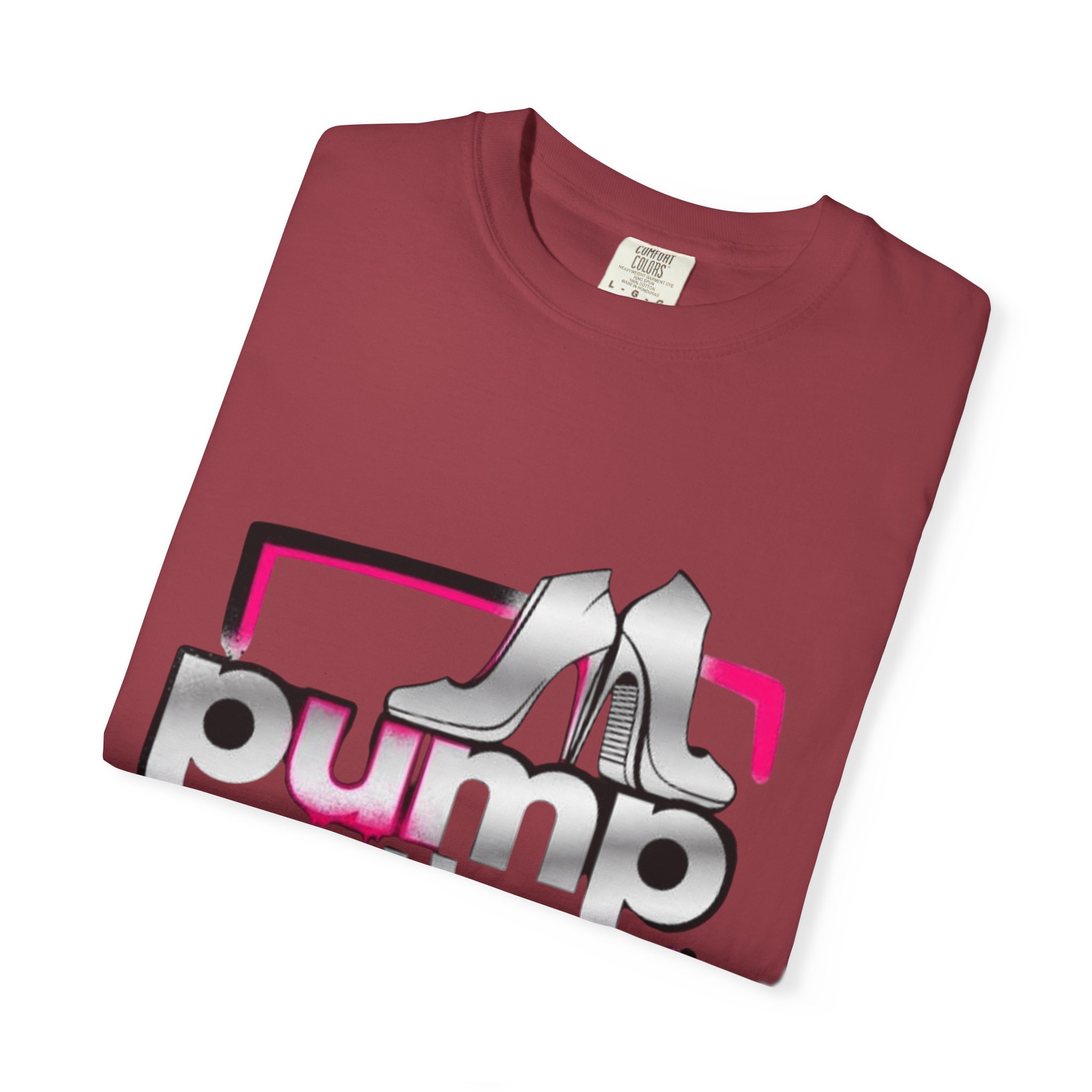 Pump Action Wear T-Shirt — Retro Metallic Heels Logo Tee - Image 51