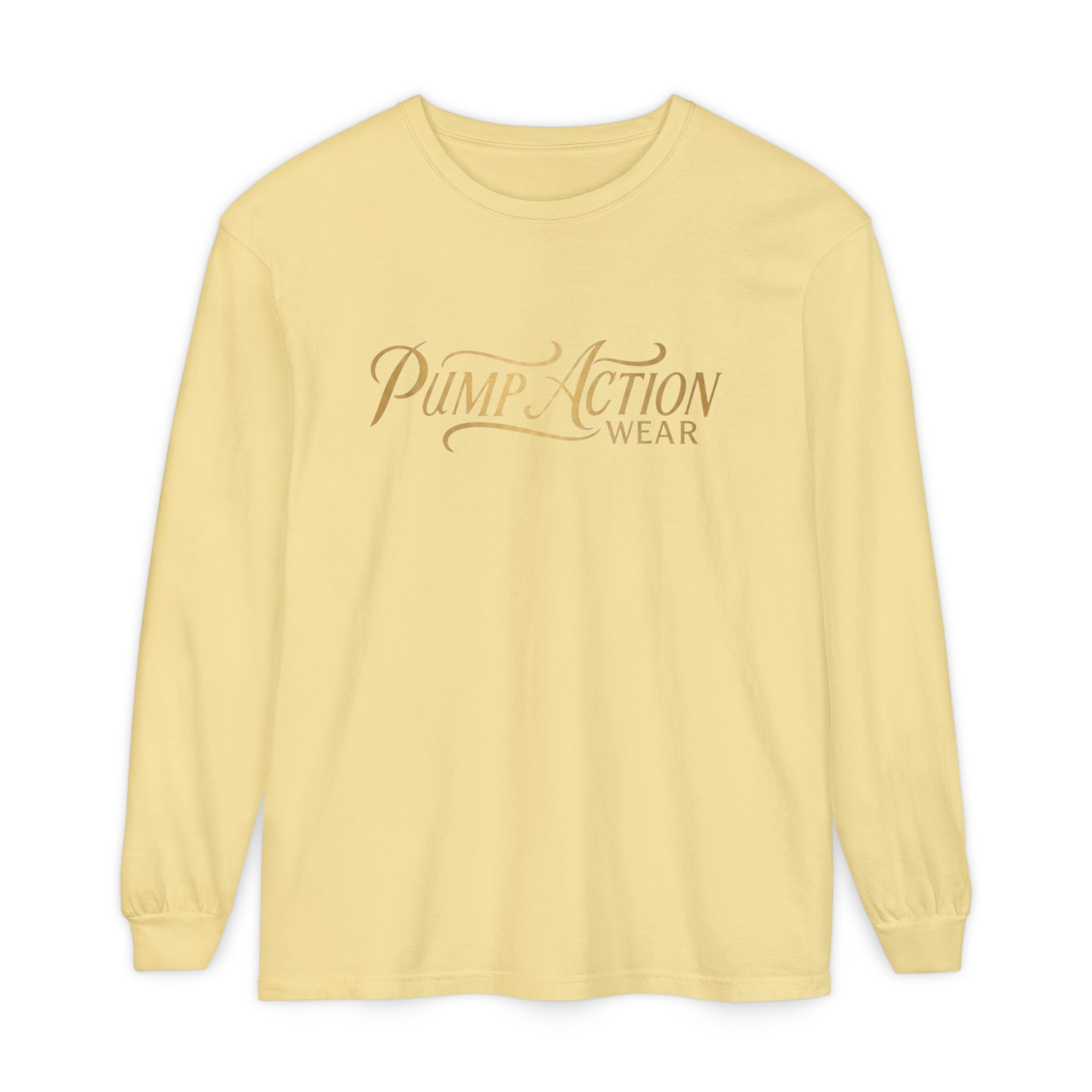 Pump Action Wear Long Sleeve Tee — Script Logo Graphic Shirt - Image 29