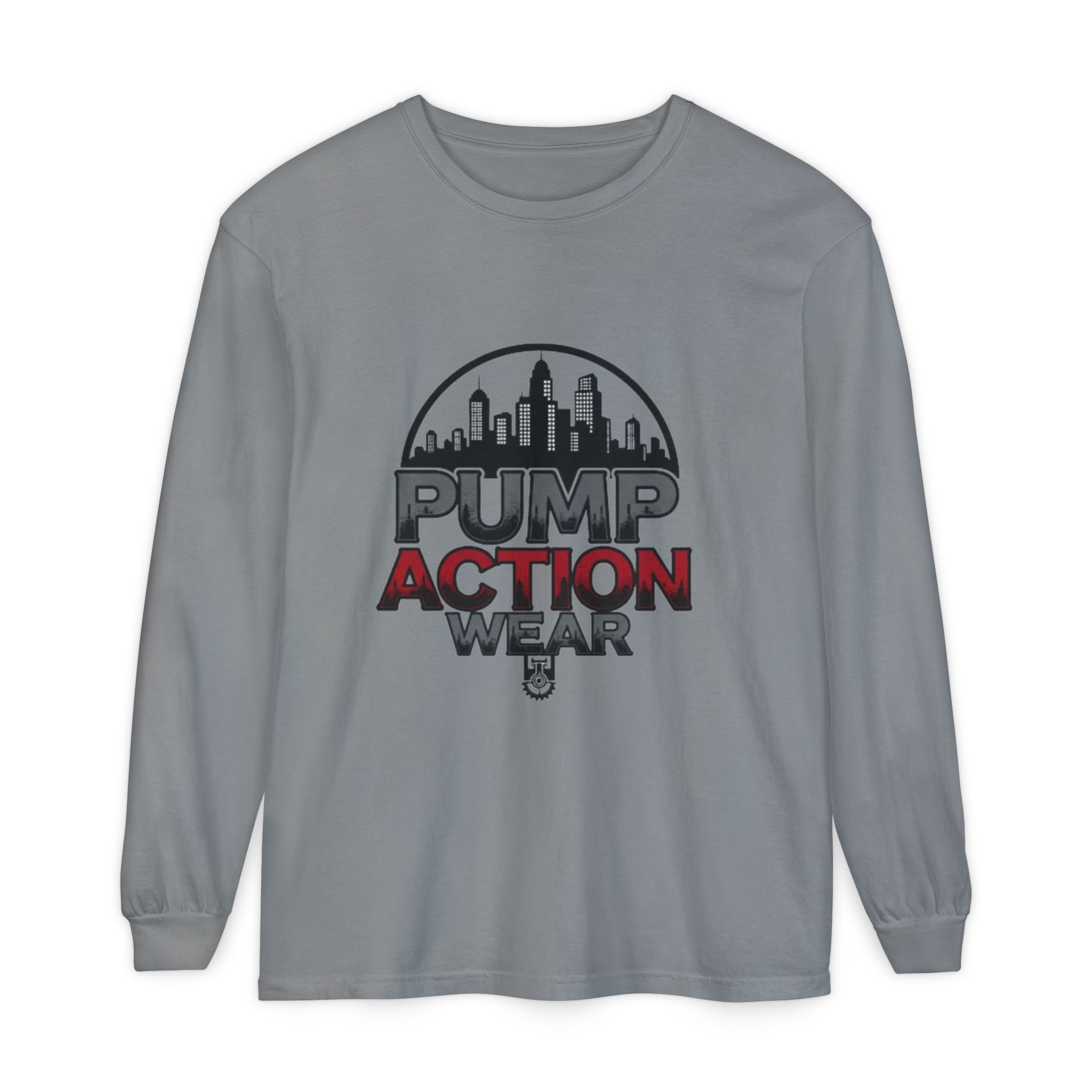 Pump Action Wear Long Sleeve Tee – Urban Skyline Graphic - Image 41