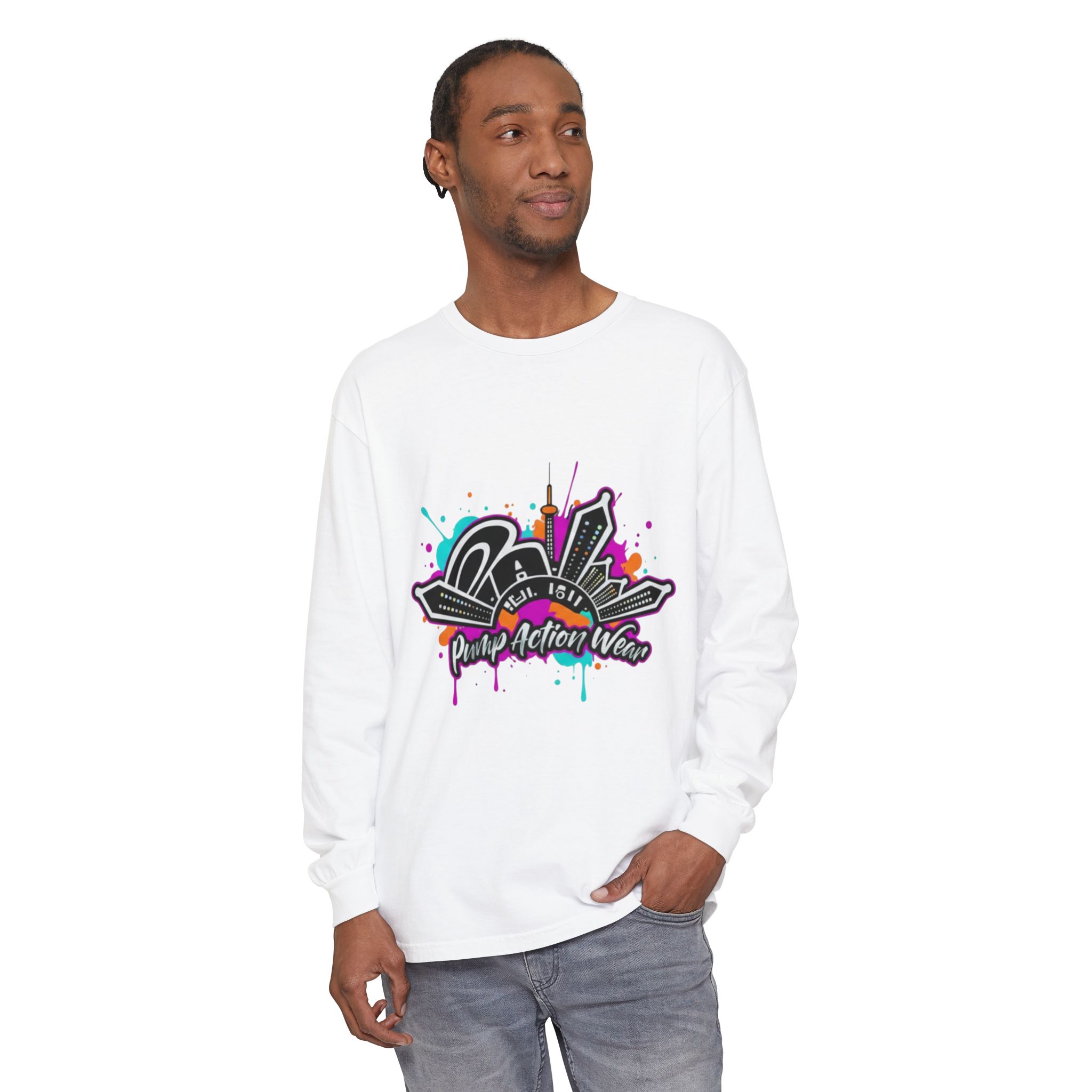 Graffiti Skyline Long Sleeve T-Shirt — "Pump Action Wear" Streetwear Tee - Image 3