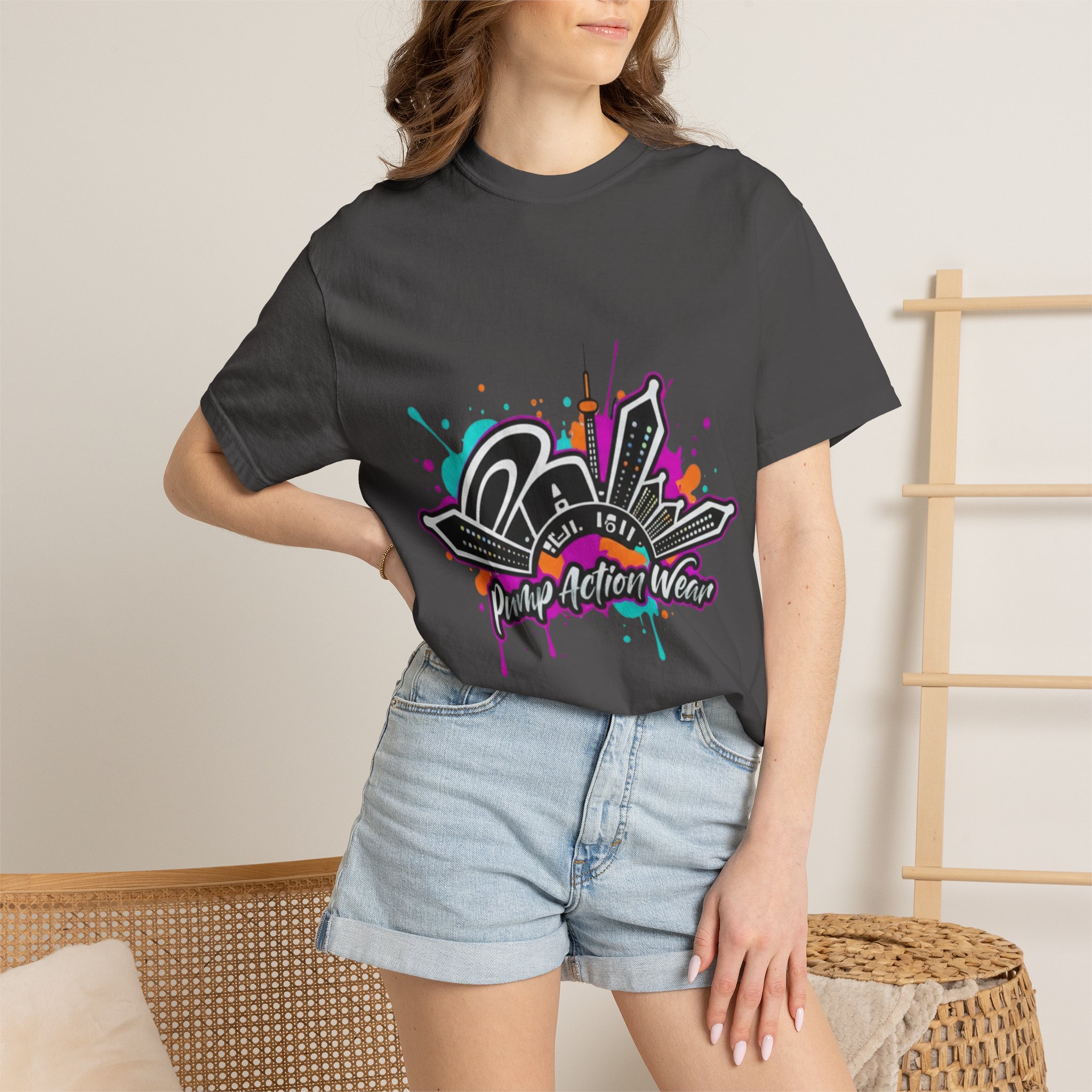 Graffiti Cityscape T-Shirt — Punk Action Wear Graphic Tee - Image 44