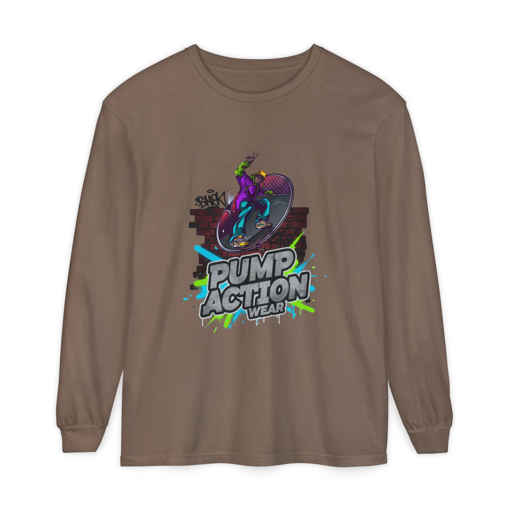 Pump Action Skateboard Long Sleeve Tee — Neon Skate Graphic - Image 25