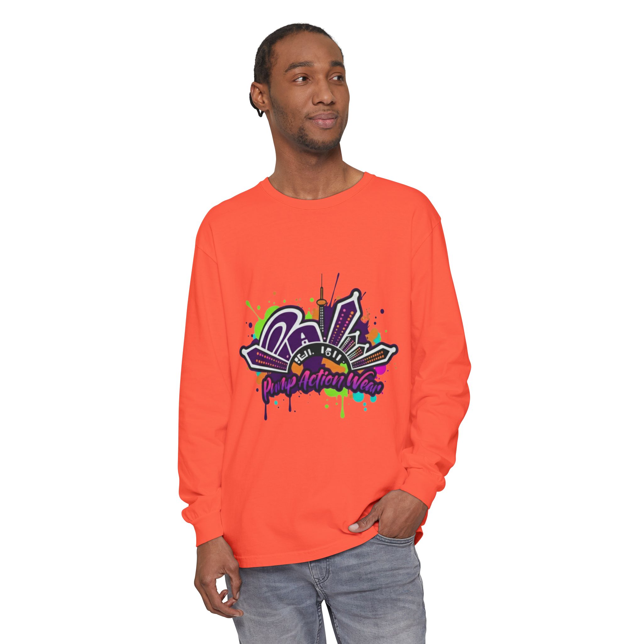 Long Sleeve T-Shirt — Colorful Urban Graffiti Skyline "One Day At A Time" - Image 11