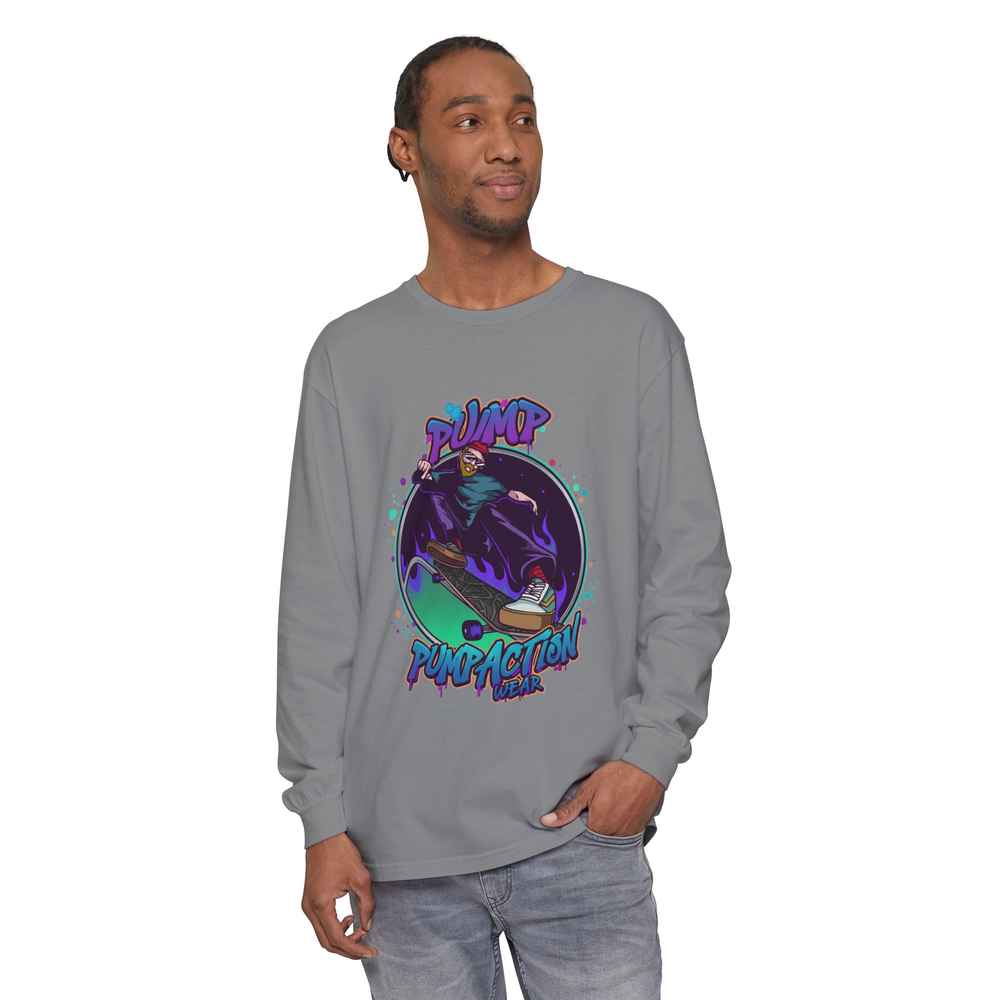 Pump Action Skateboard Long Sleeve Tee – Pump Action Graphic Shirt - Image 35