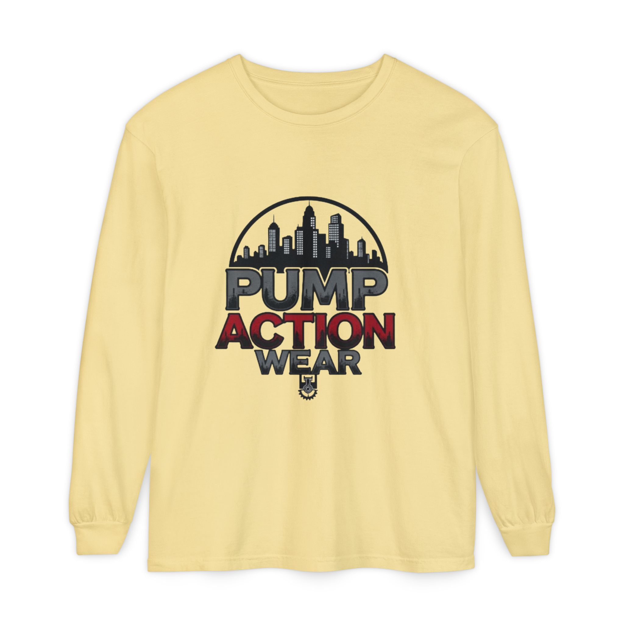 Pump Action Wear Long Sleeve Tee – Urban Skyline Graphic - Image 29