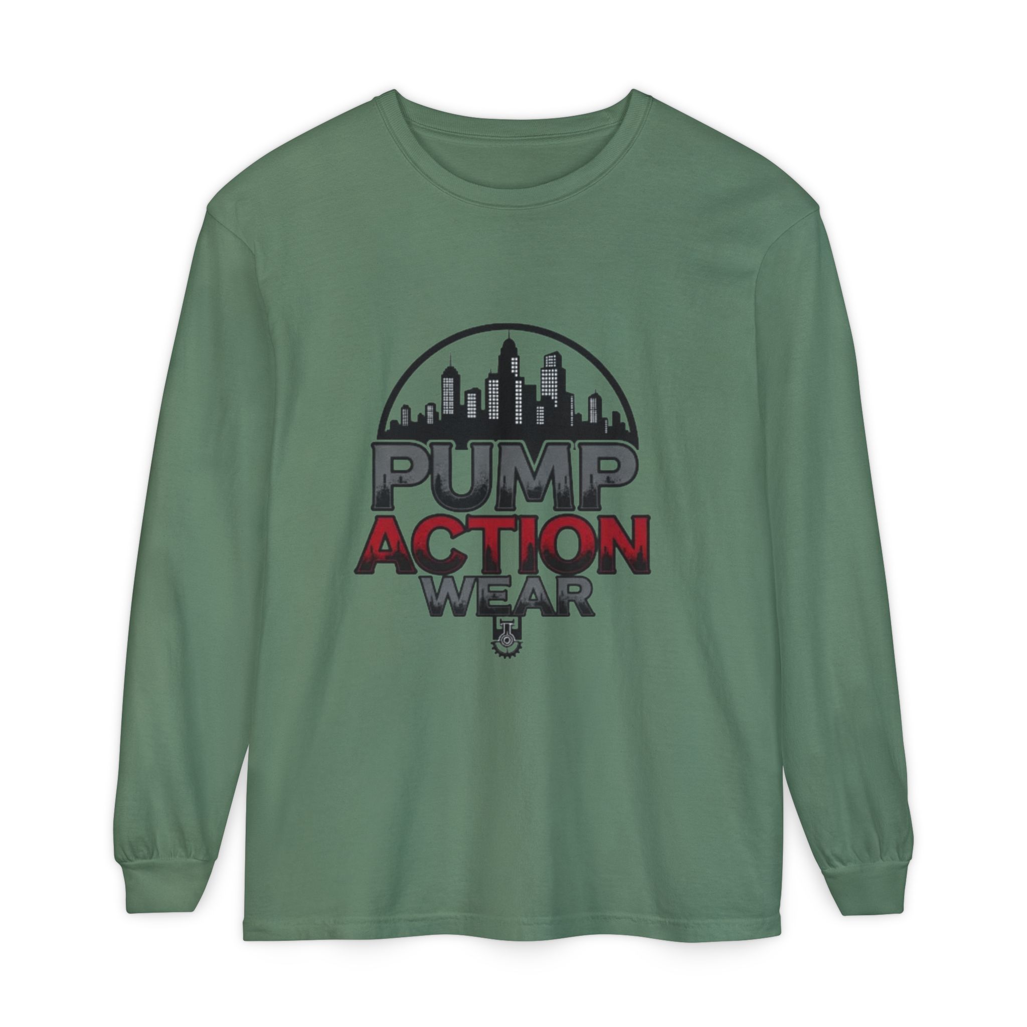 Pump Action Wear Long Sleeve Tee – Urban Skyline Graphic - Image 49