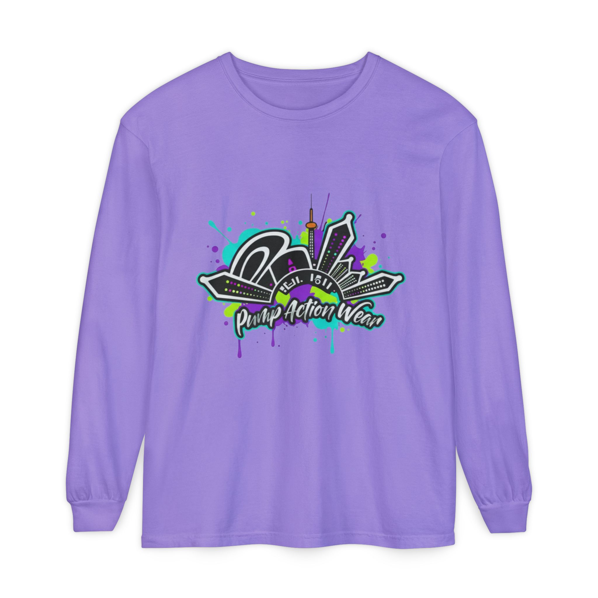 Graphic Long Sleeve T-Shirt — 'Pump Action Wear' Urban Graffiti City Design - Image 61