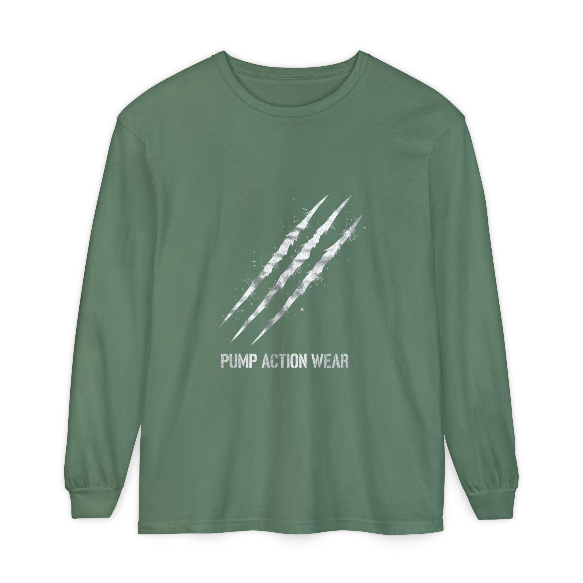 Garment-Dyed Long Sleeve Tee — 'Pure Action Wear' Distressed Claw Graphic - Image 45