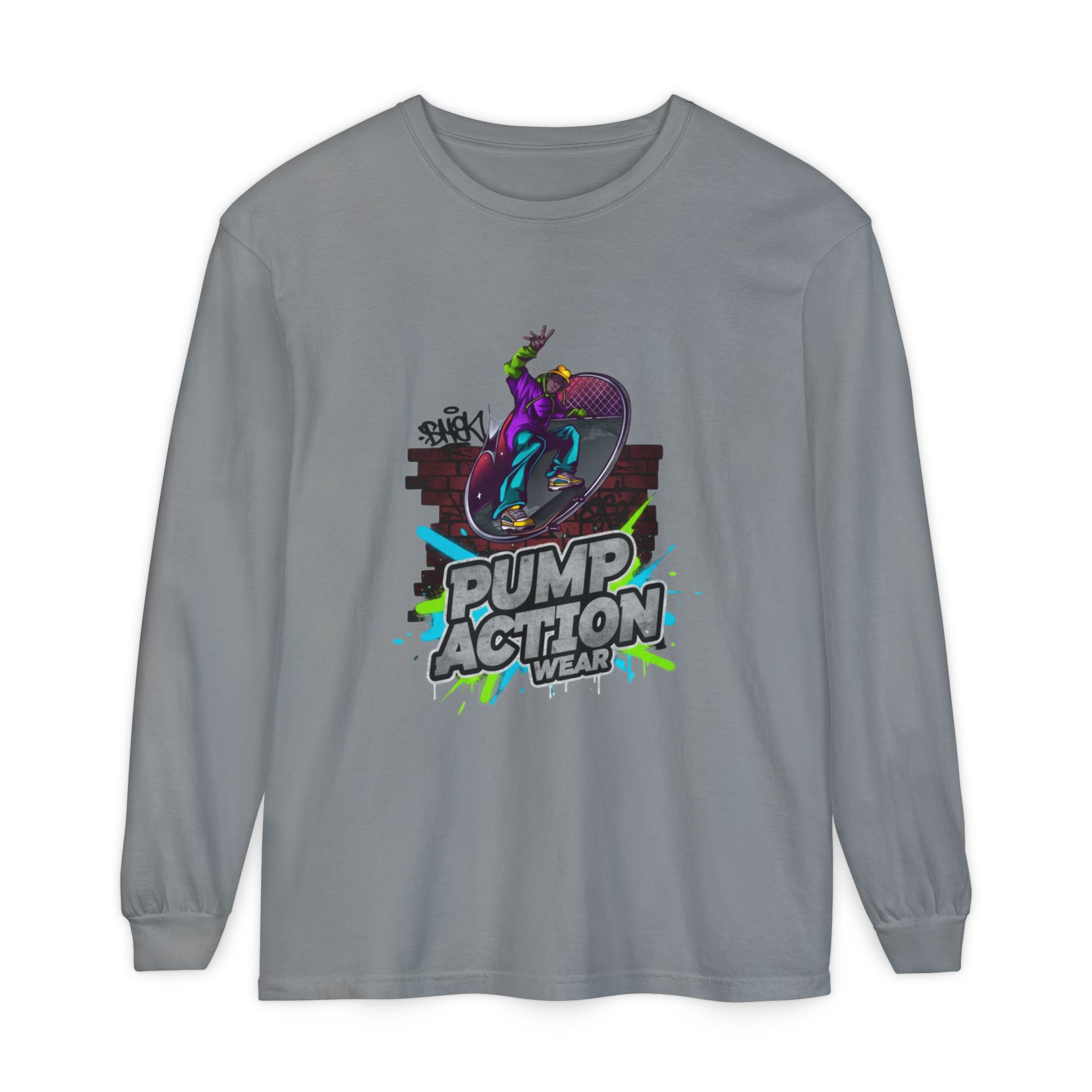Pump Action Skateboard Long Sleeve Tee — Neon Skate Graphic - Image 41