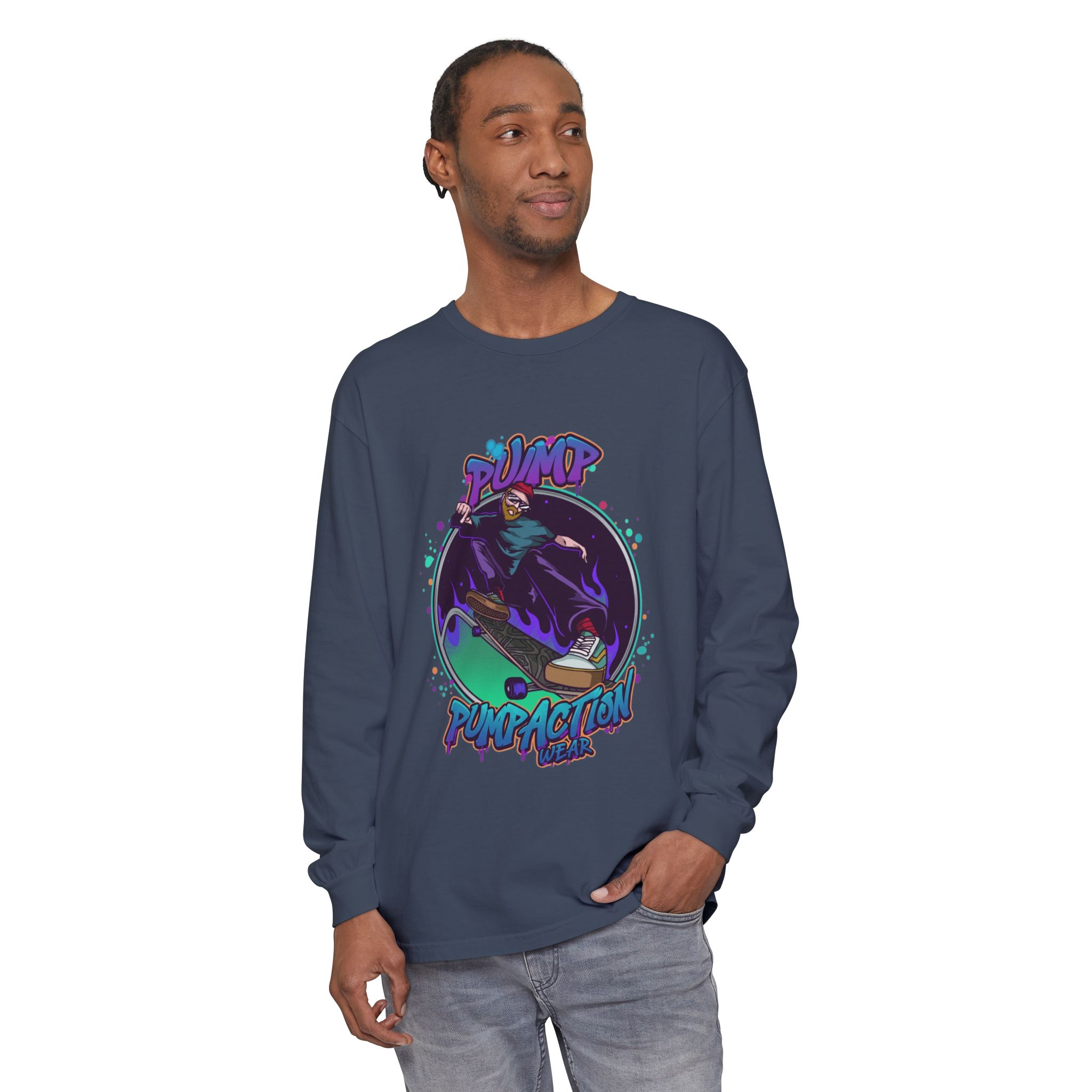 Pump Action Skateboard Long Sleeve Tee – Pump Action Graphic Shirt - Image 51