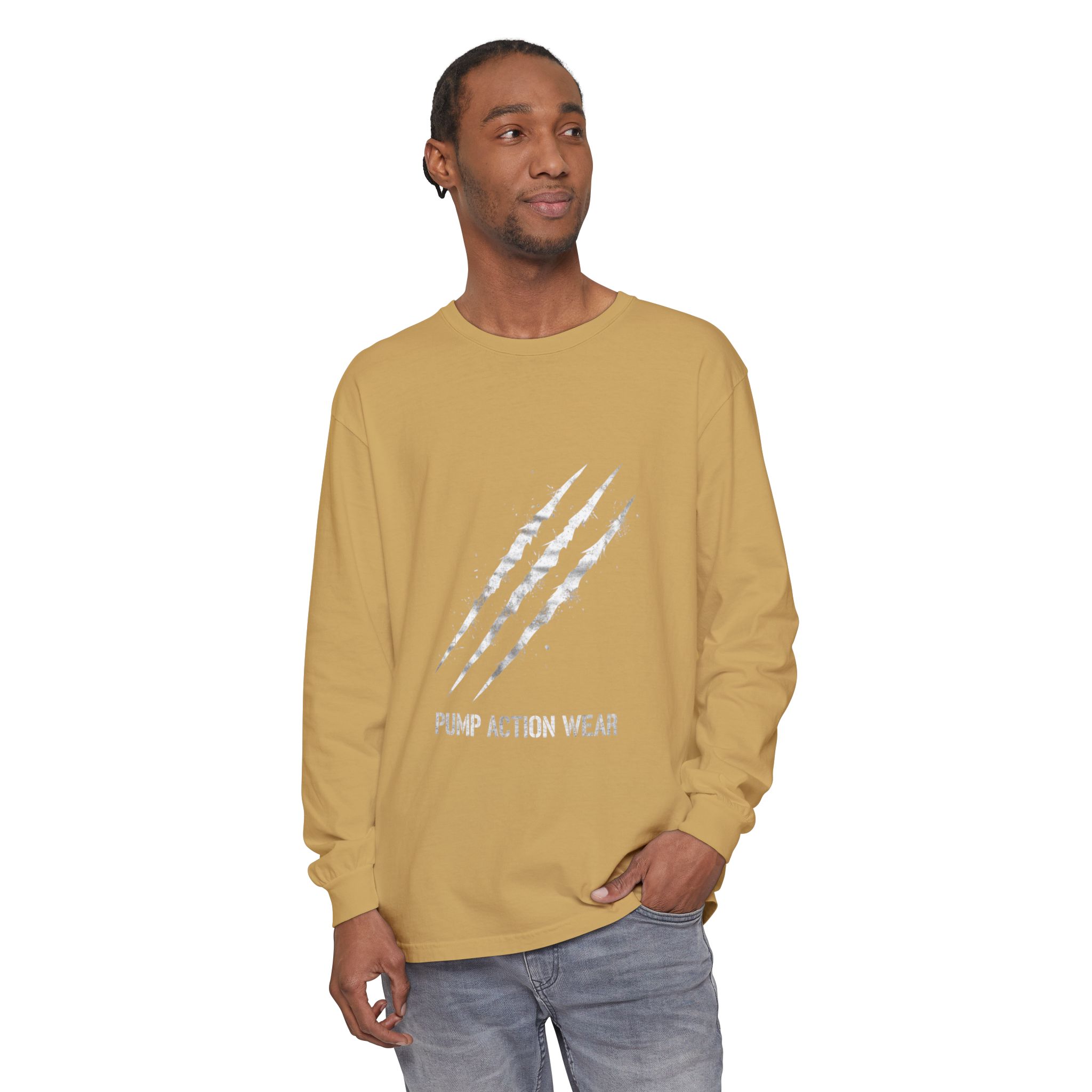 Garment-Dyed Long Sleeve Tee — 'Pure Action Wear' Distressed Claw Graphic - Image 23