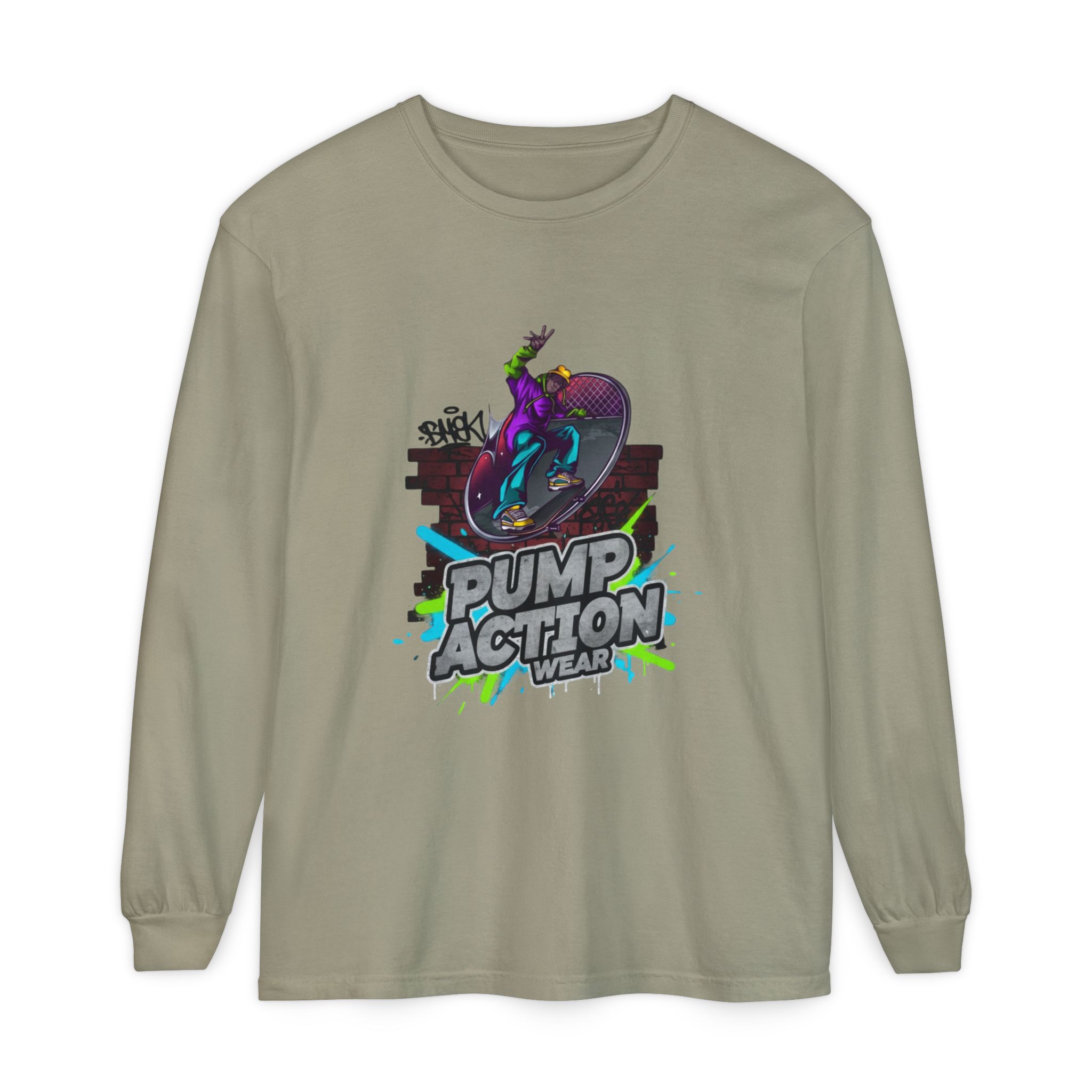 Pump Action Skateboard Long Sleeve Tee — Neon Skate Graphic - Image 33