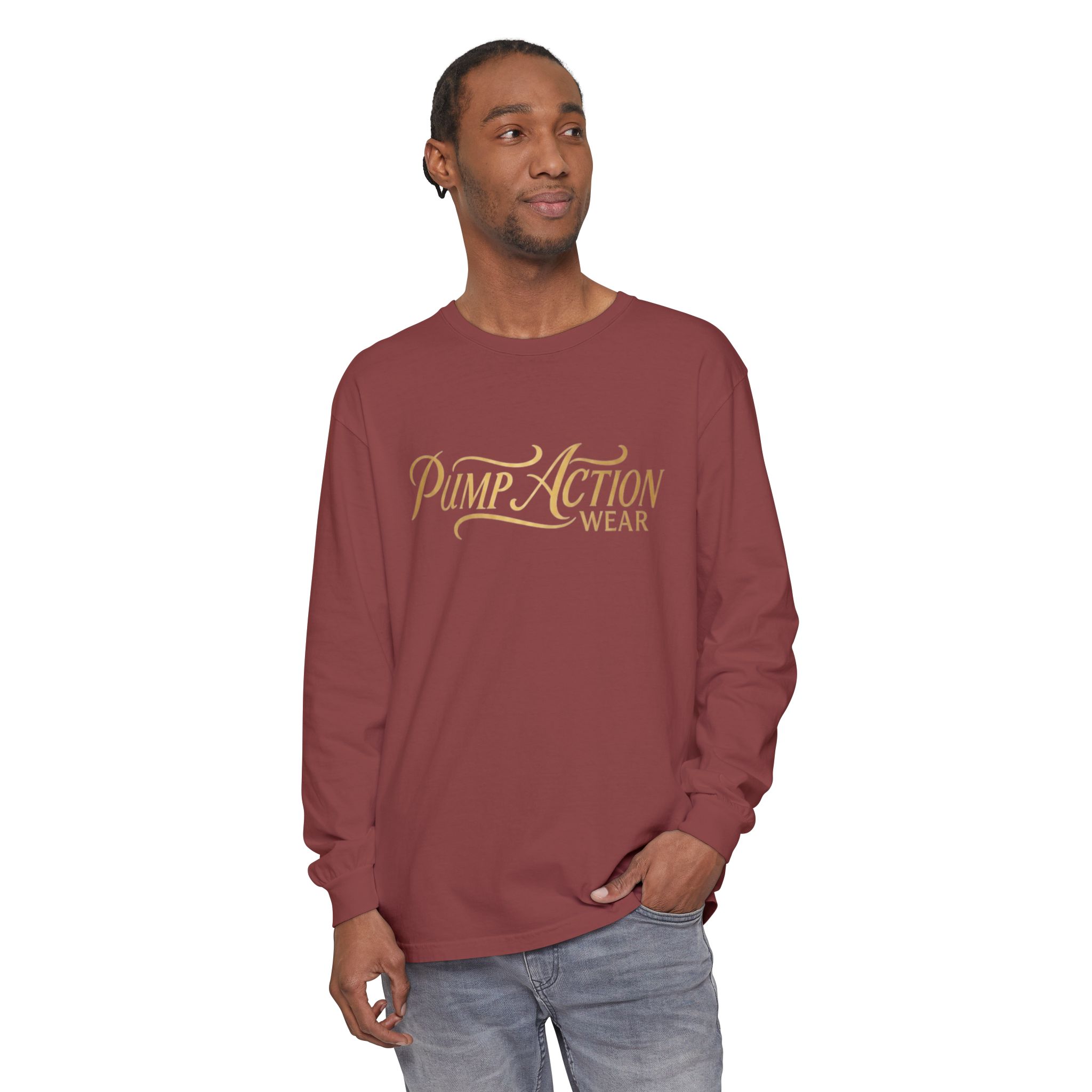 Pump Action Wear Long Sleeve Tee — Script Logo Graphic Shirt - Image 15