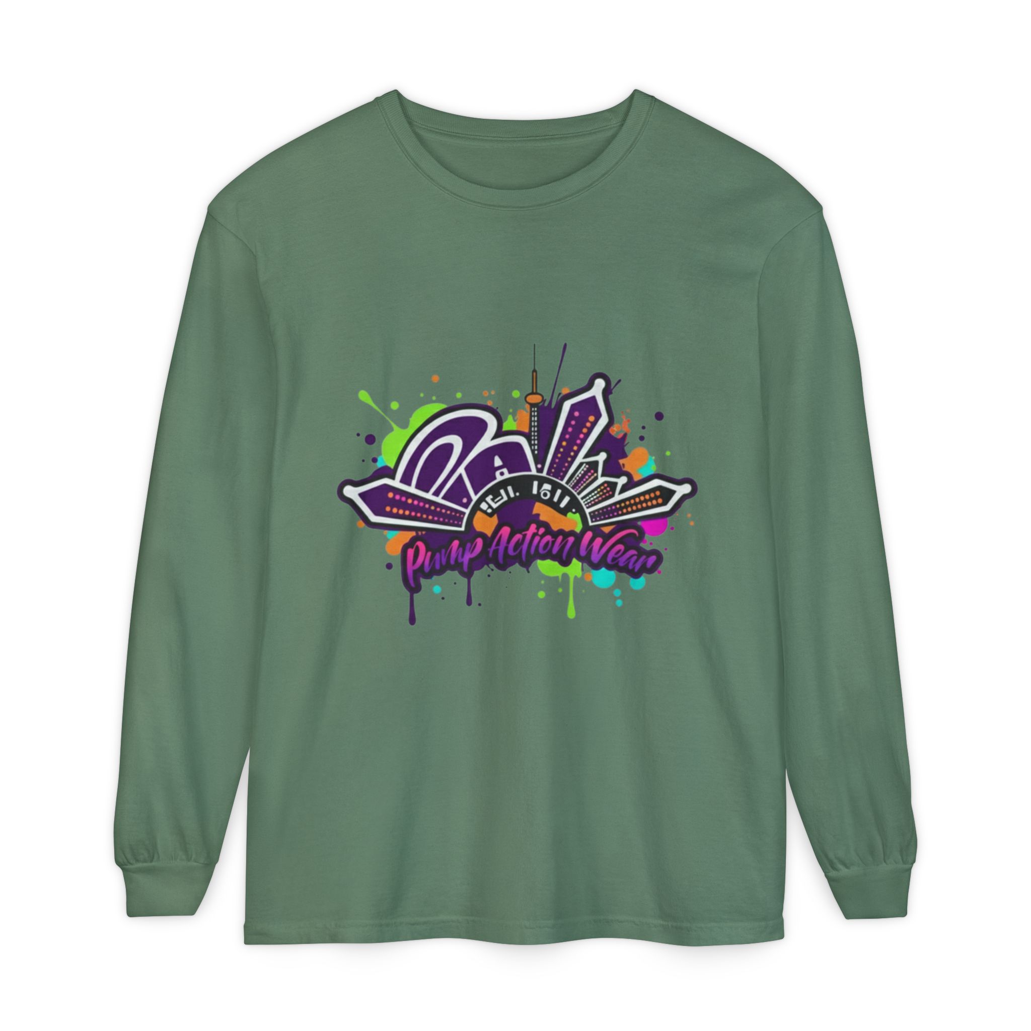 Long Sleeve T-Shirt — Colorful Urban Graffiti Skyline "One Day At A Time" - Image 45