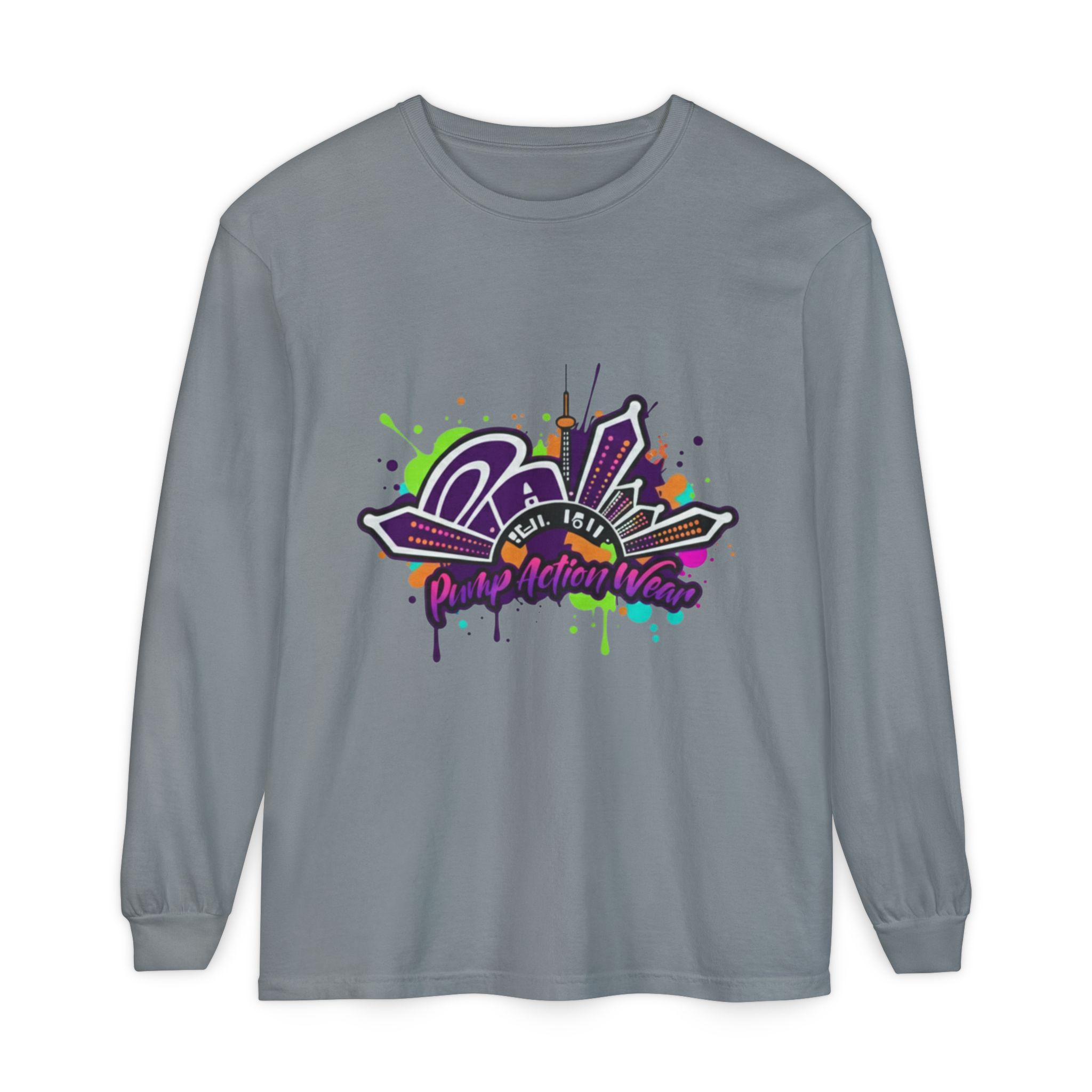 Long Sleeve T-Shirt — Colorful Urban Graffiti Skyline "One Day At A Time" - Image 49