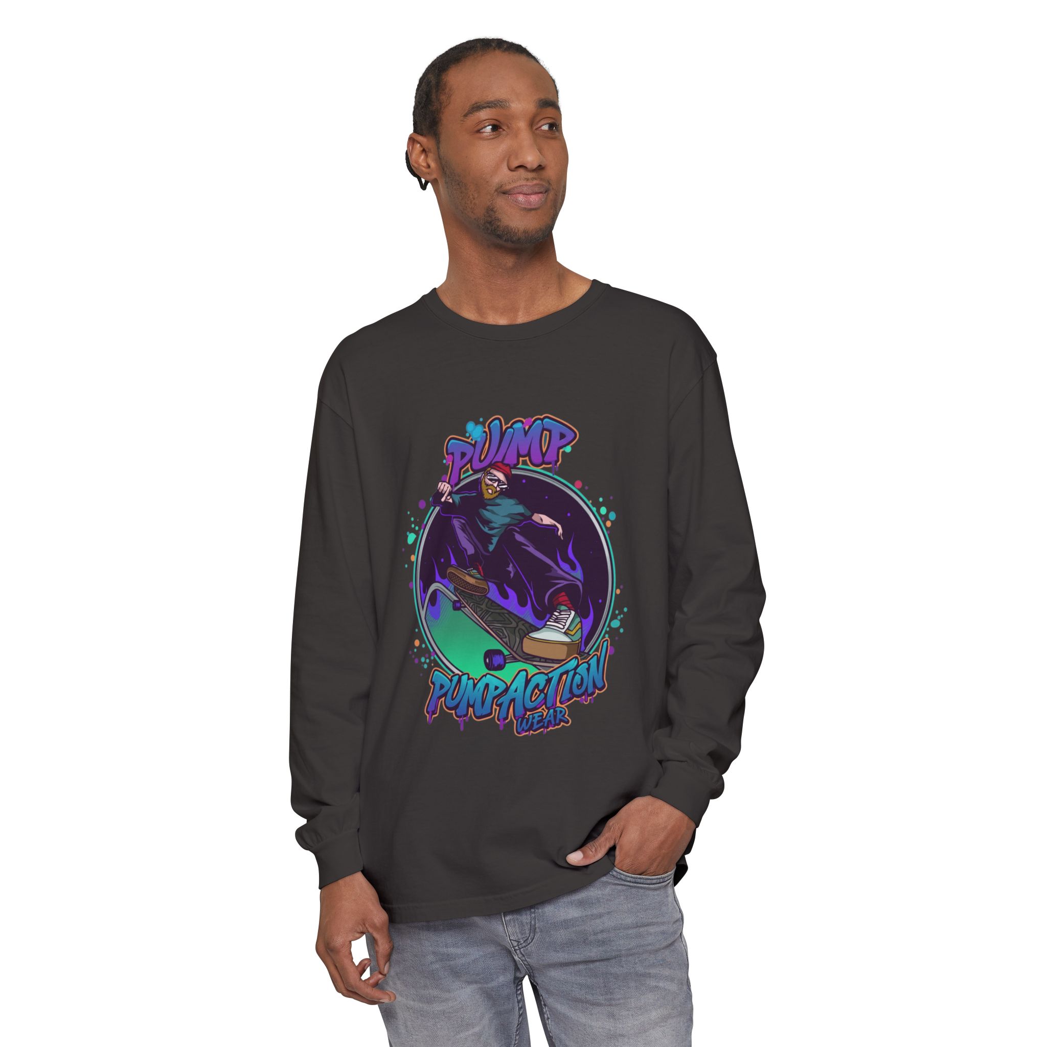 Pump Action Skateboard Long Sleeve Tee – Pump Action Graphic Shirt - Image 55