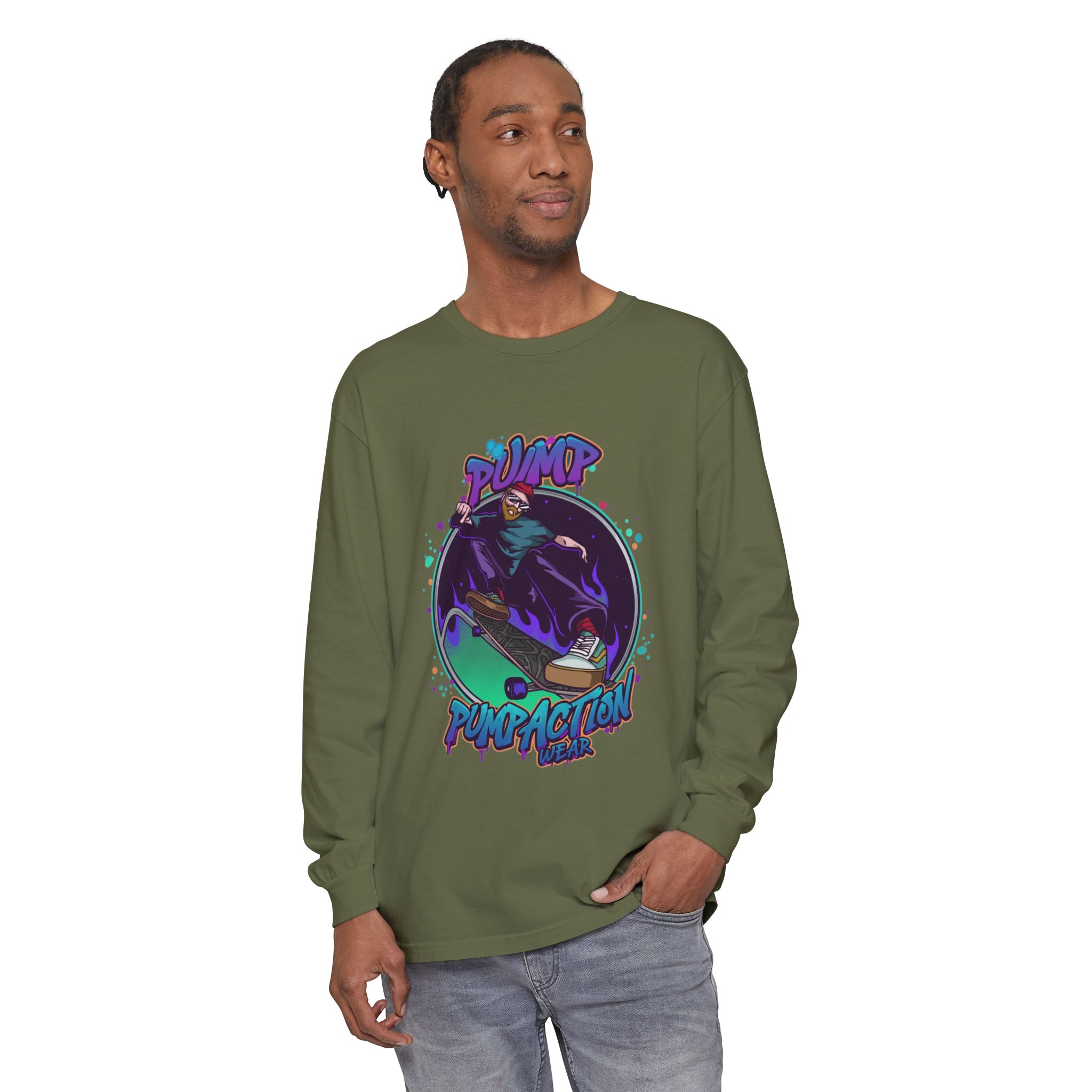Pump Action Skateboard Long Sleeve Tee – Pump Action Graphic Shirt - Image 39