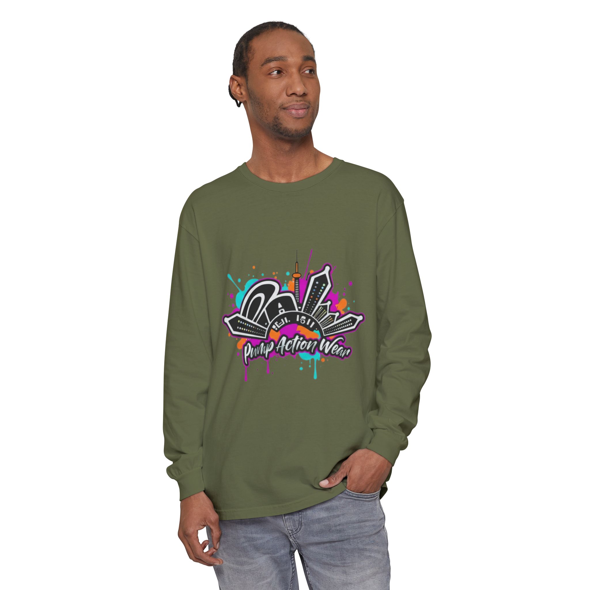 Graffiti Skyline Long Sleeve T-Shirt — "Pump Action Wear" Streetwear Tee - Image 47