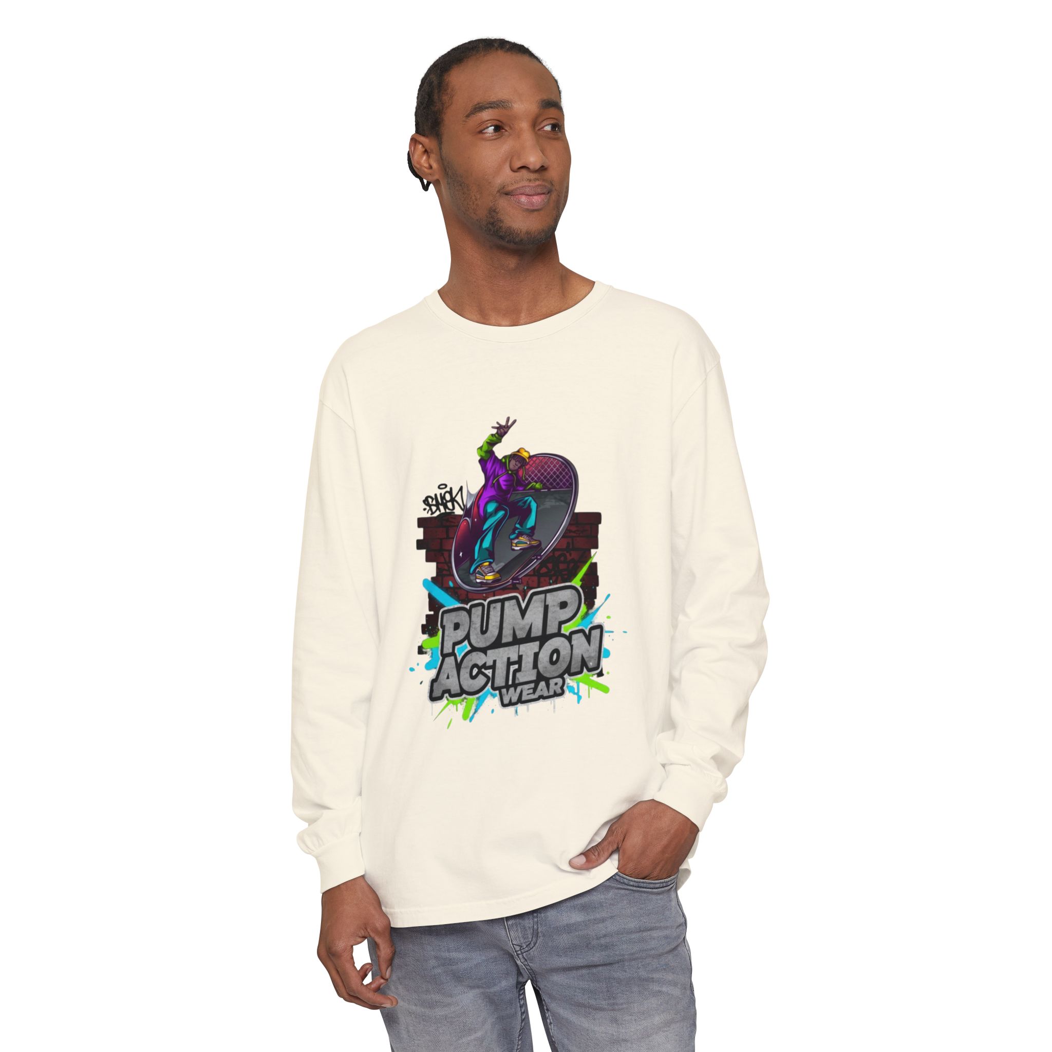 Pump Action Skateboard Long Sleeve Tee — Neon Skate Graphic - Image 19