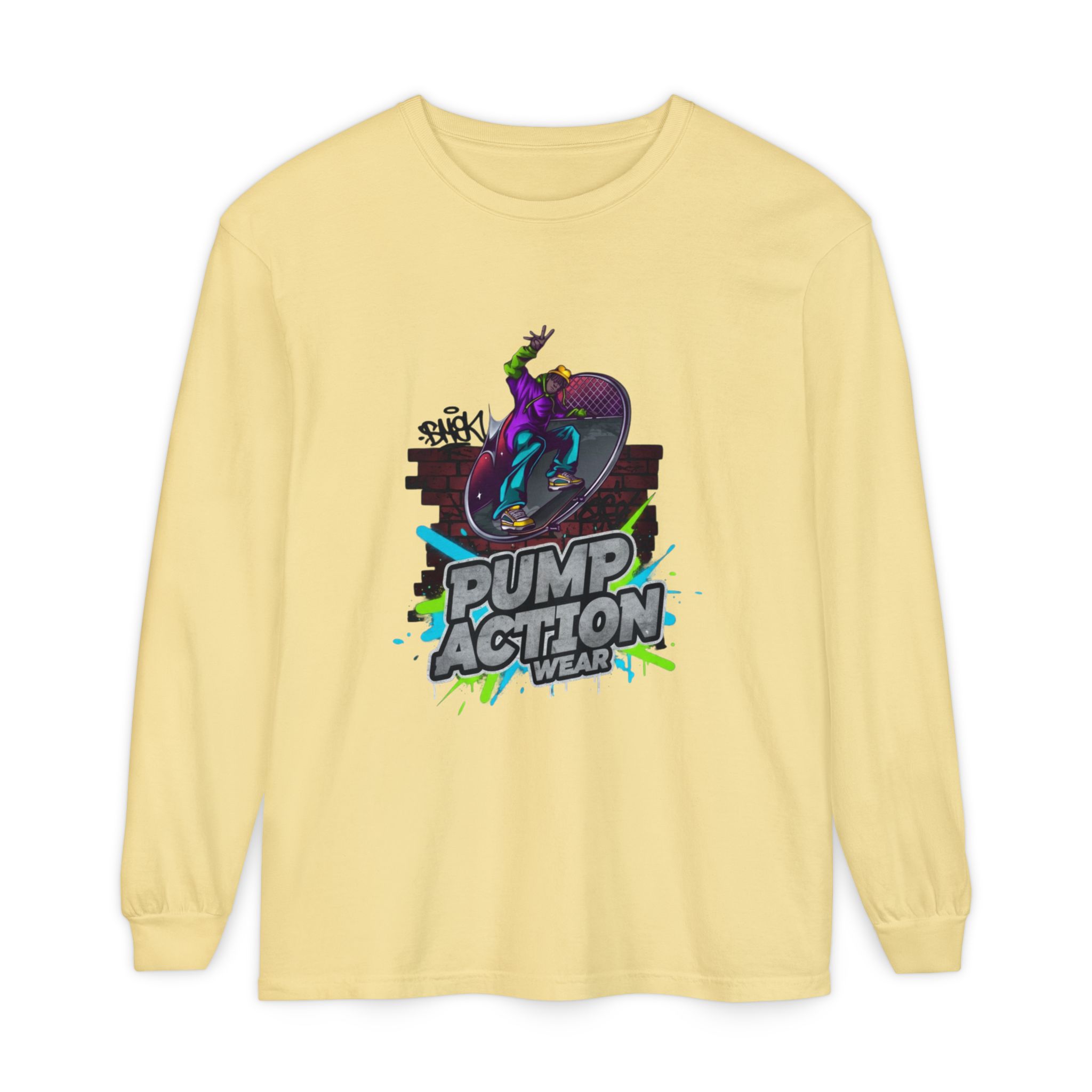 Pump Action Skateboard Long Sleeve Tee — Neon Skate Graphic - Image 29