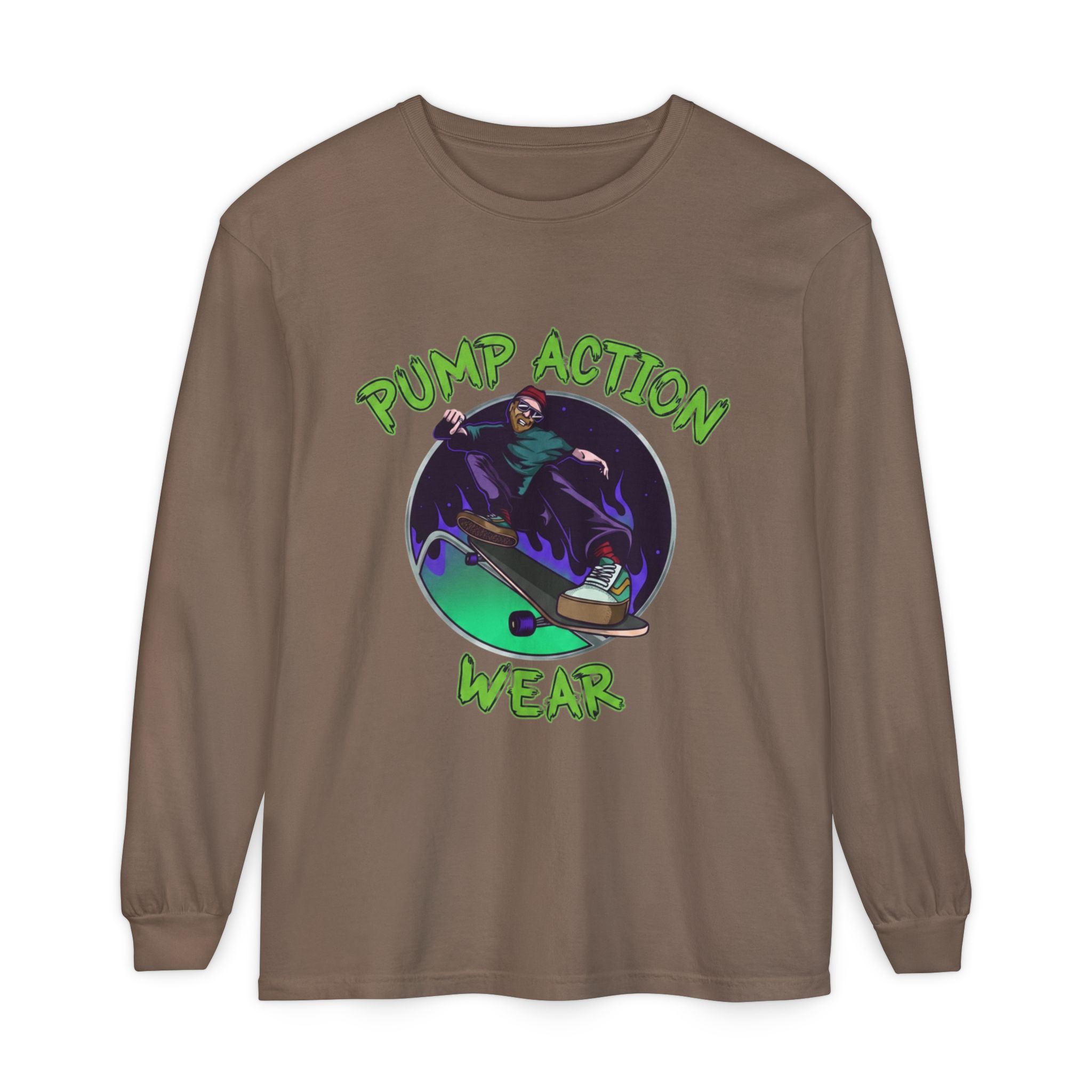 Skateboarder Graphic Long Sleeve Tee — "Pump Action Wear" - Image 25
