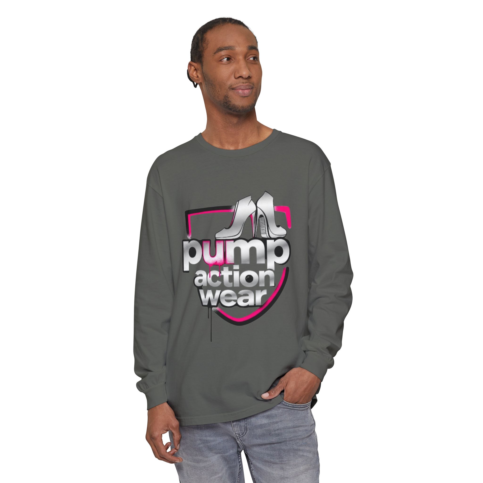 Pump Action Wear Long Sleeve Tee — Retro Chrome Logo Graphic Shirt - Image 39