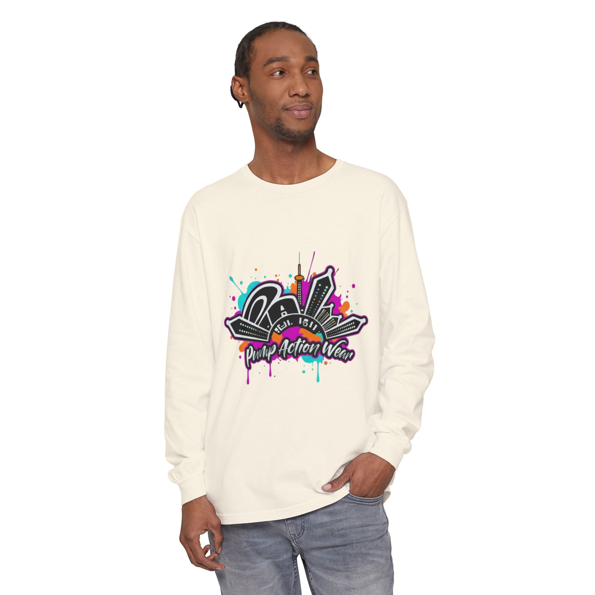 Graffiti Skyline Long Sleeve T-Shirt — "Pump Action Wear" Streetwear Tee - Image 19