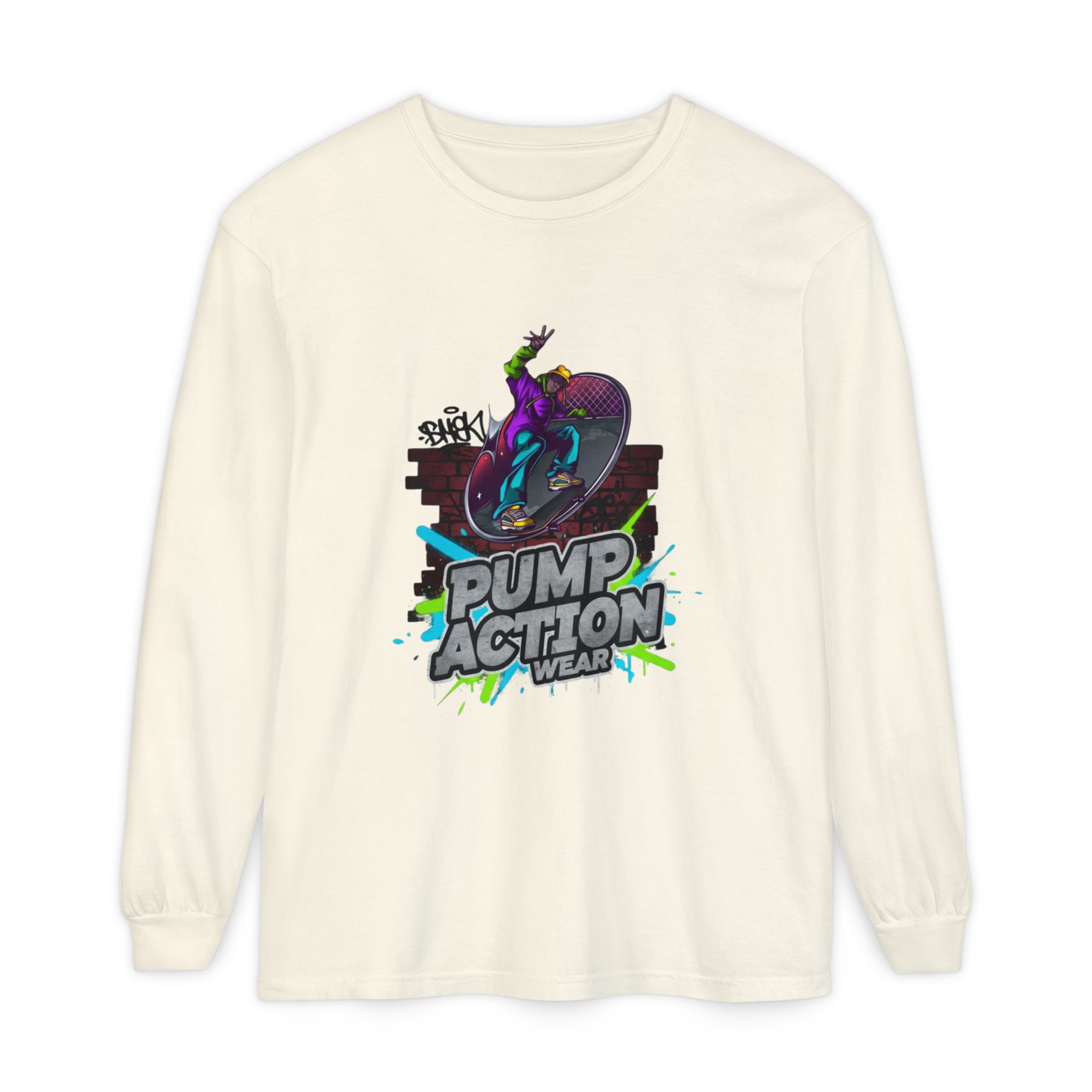 Pump Action Skateboard Long Sleeve Tee — Neon Skate Graphic - Image 17