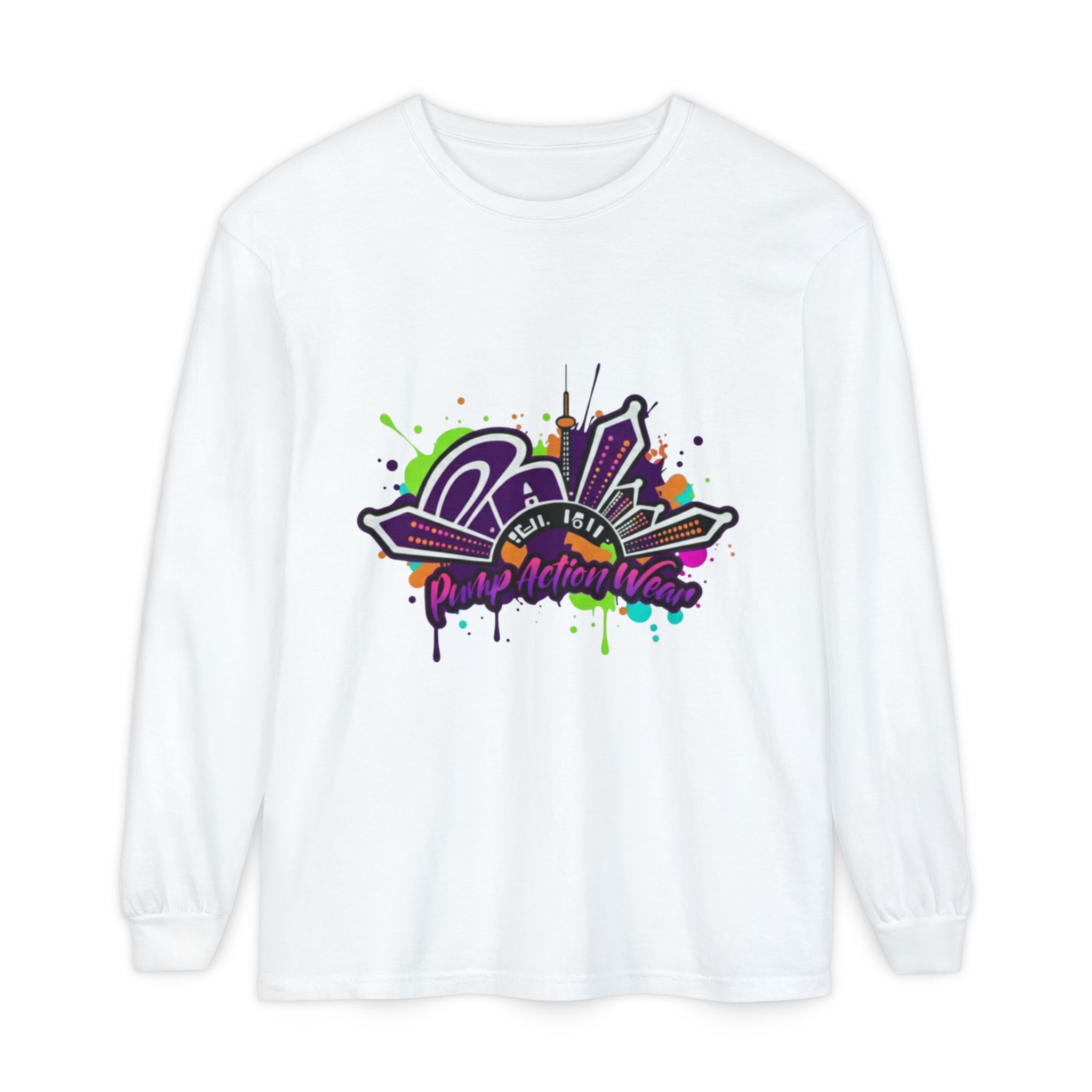 Long Sleeve T-Shirt — Colorful Urban Graffiti Skyline "One Day At A Time"