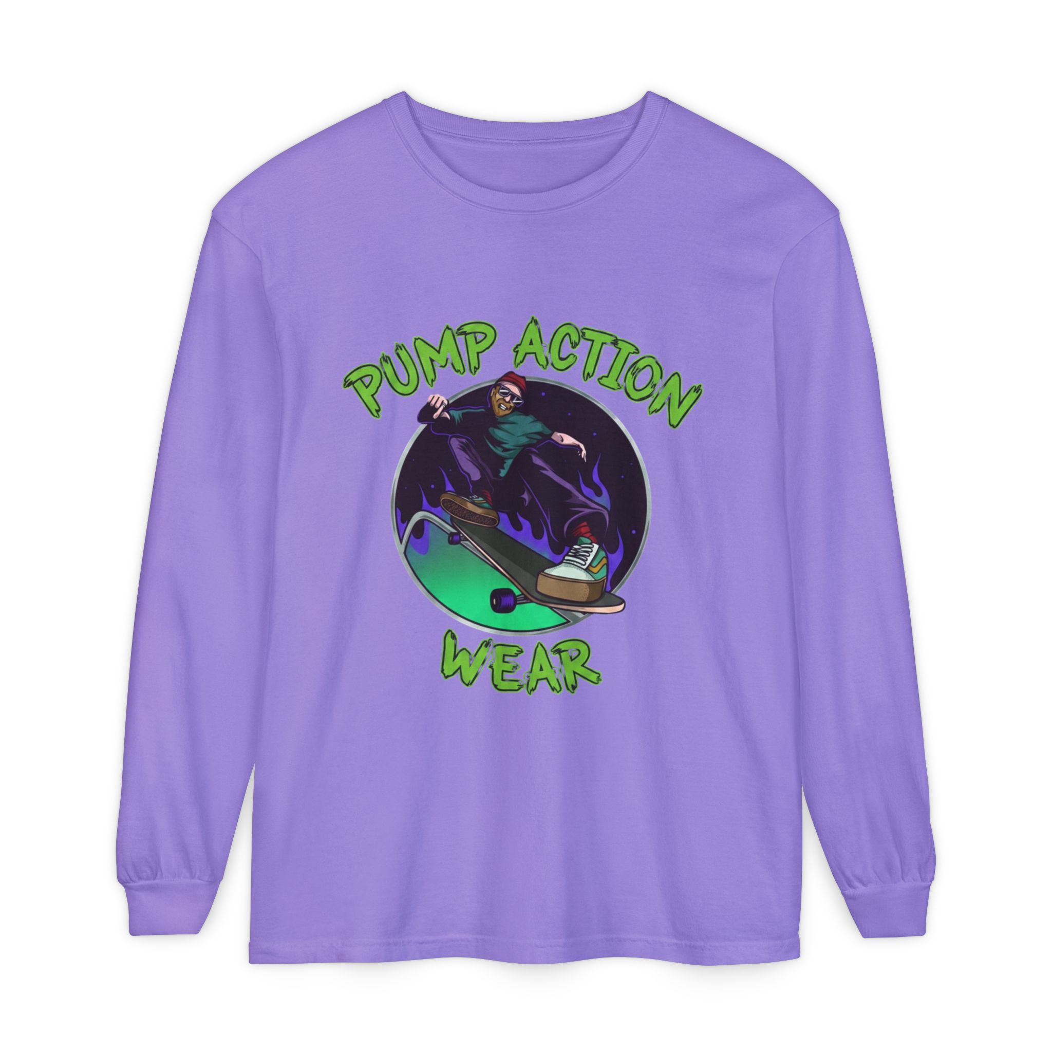 Skateboarder Graphic Long Sleeve Tee — "Pump Action Wear" - Image 61