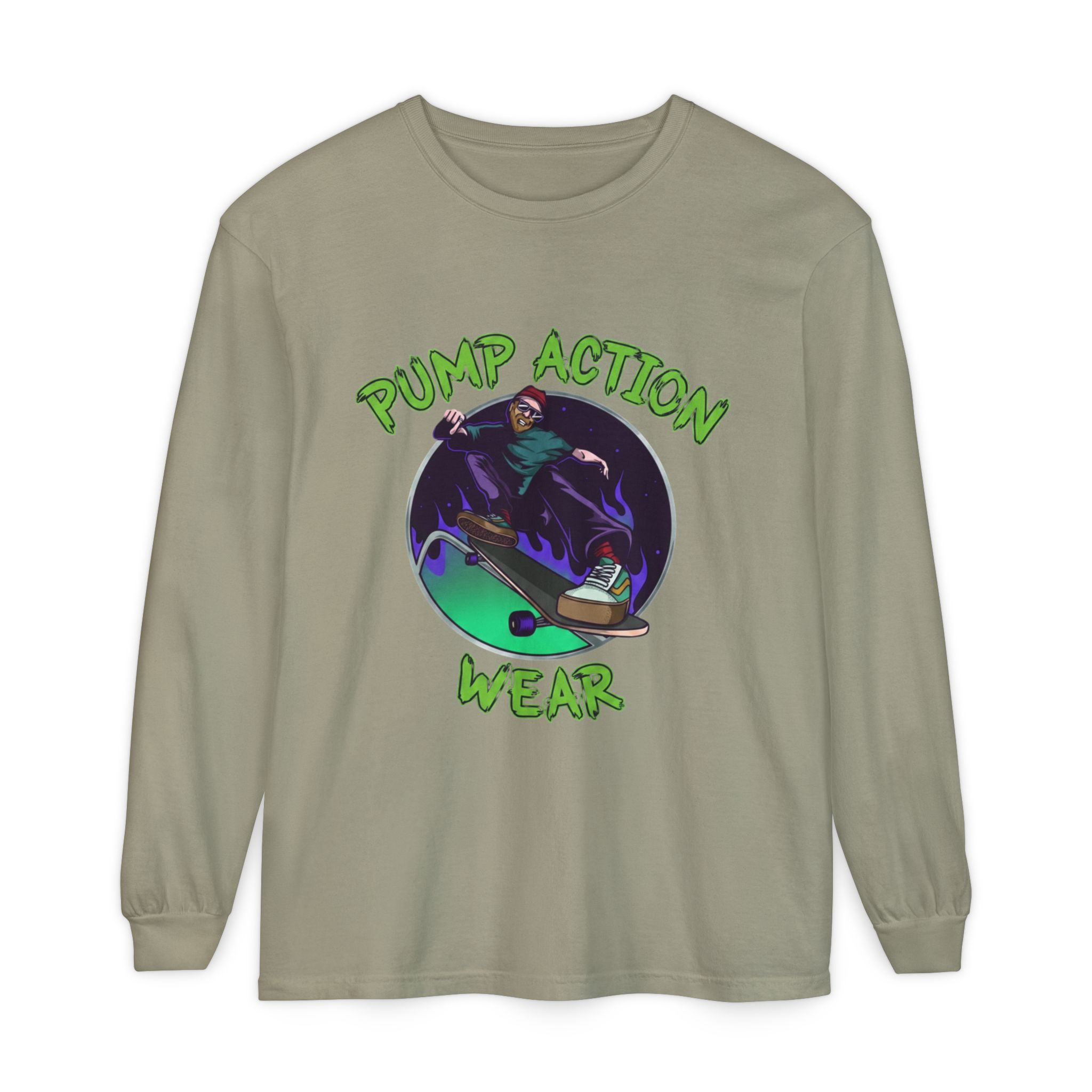 Skateboarder Graphic Long Sleeve Tee — "Pump Action Wear" - Image 29