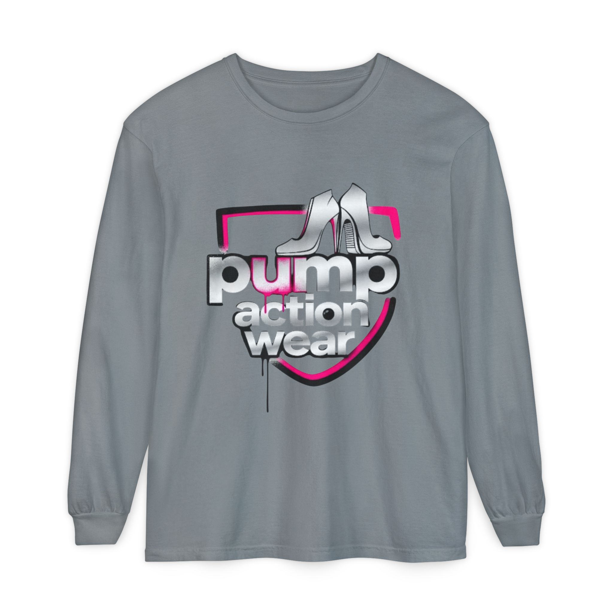 Pump Action Wear Long Sleeve Tee — Retro Chrome Logo Graphic Shirt - Image 53
